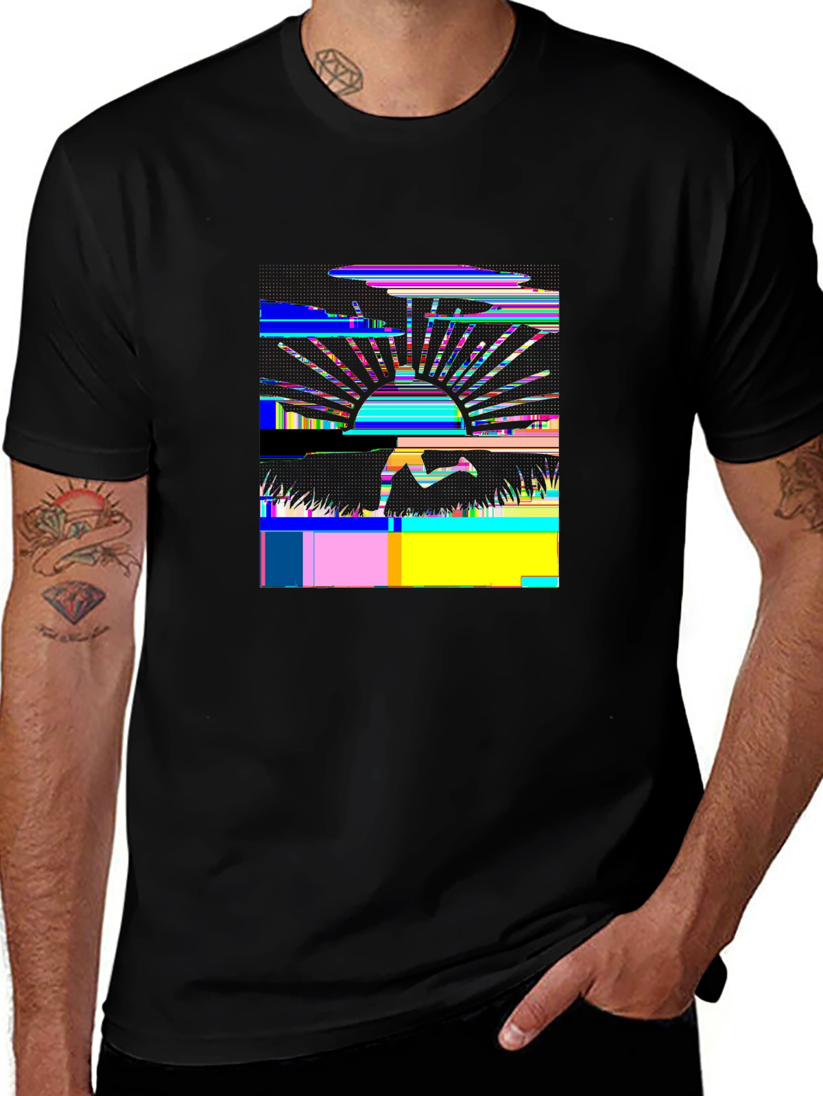 Train Hard Tee – Runner silhouette, sunrise