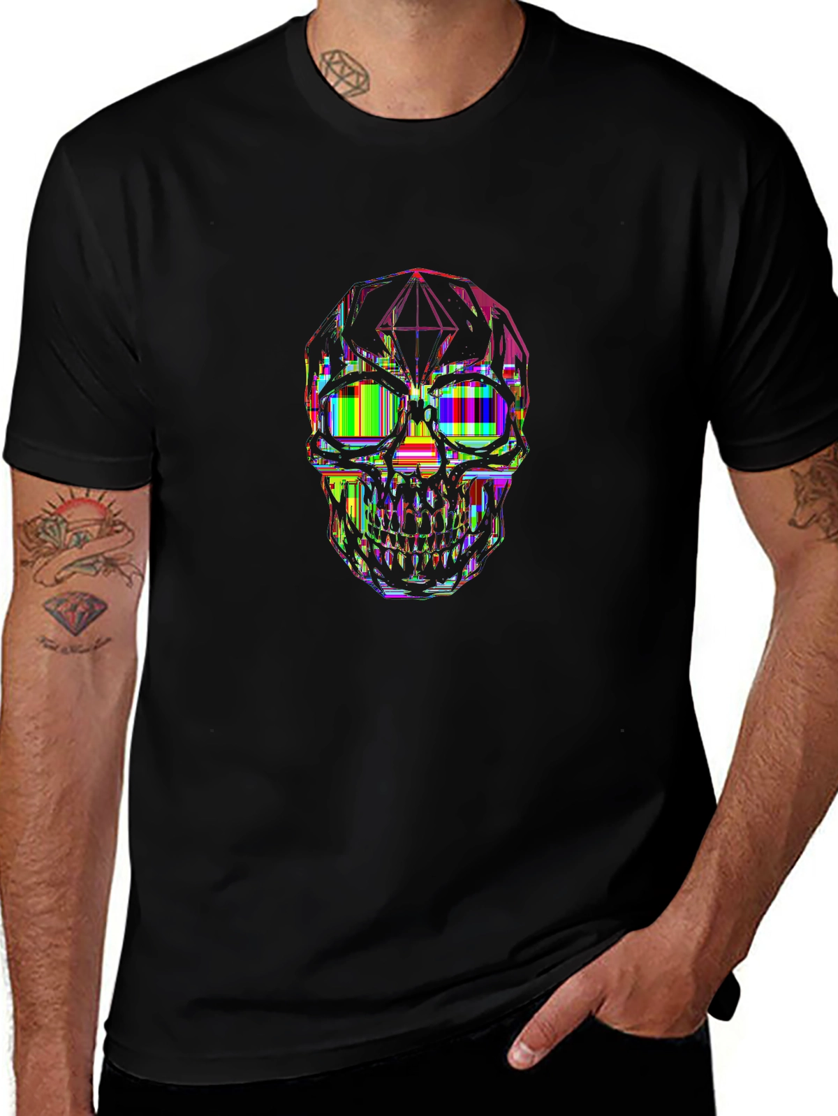 Dark Aesthetic Tee – Crystal skull, geometric