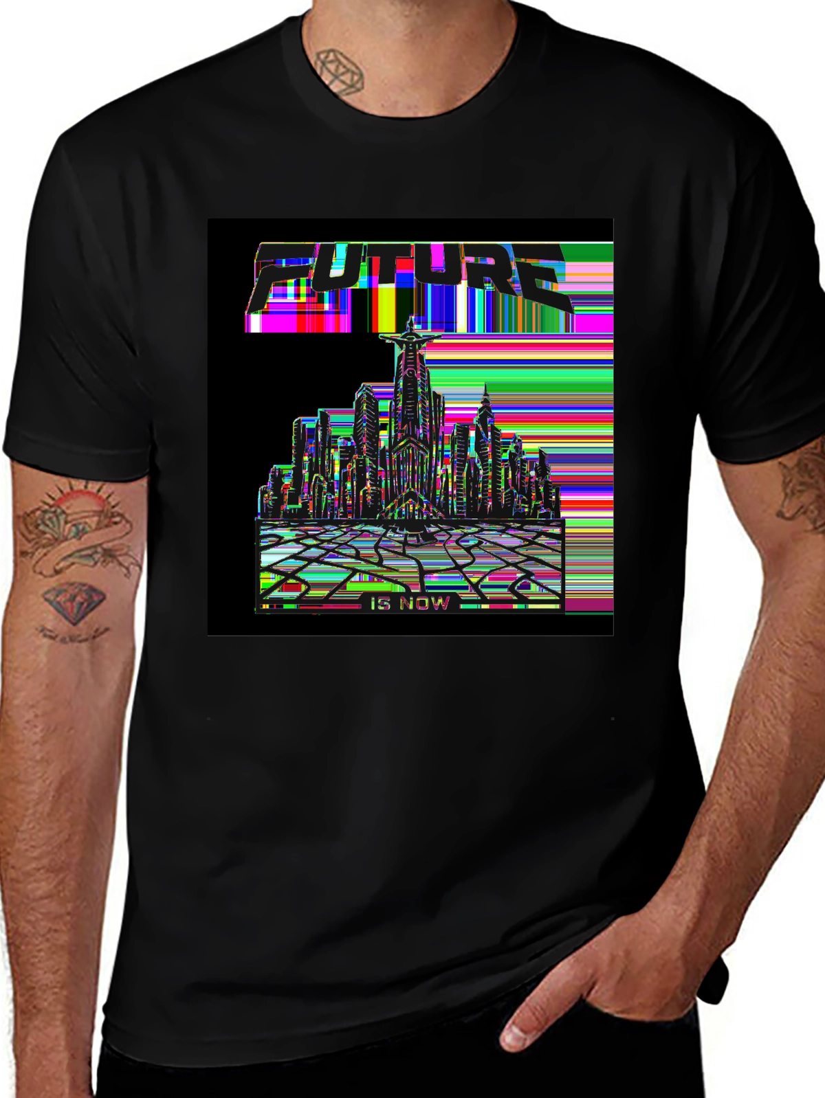Future Tech Tee – Cyberpunk city skyline