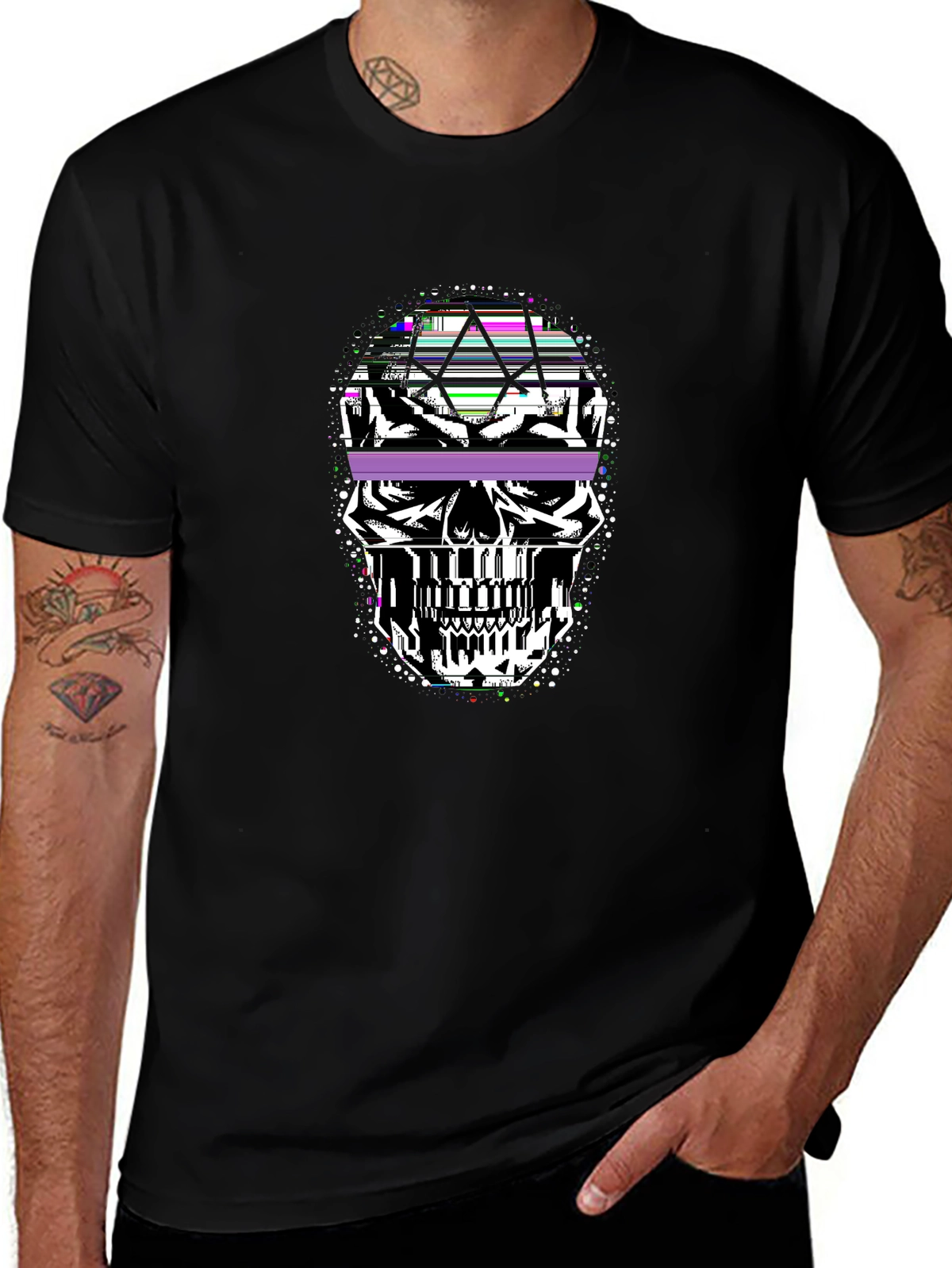 Dark Aesthetic Tee – Crystal skull, geometric
