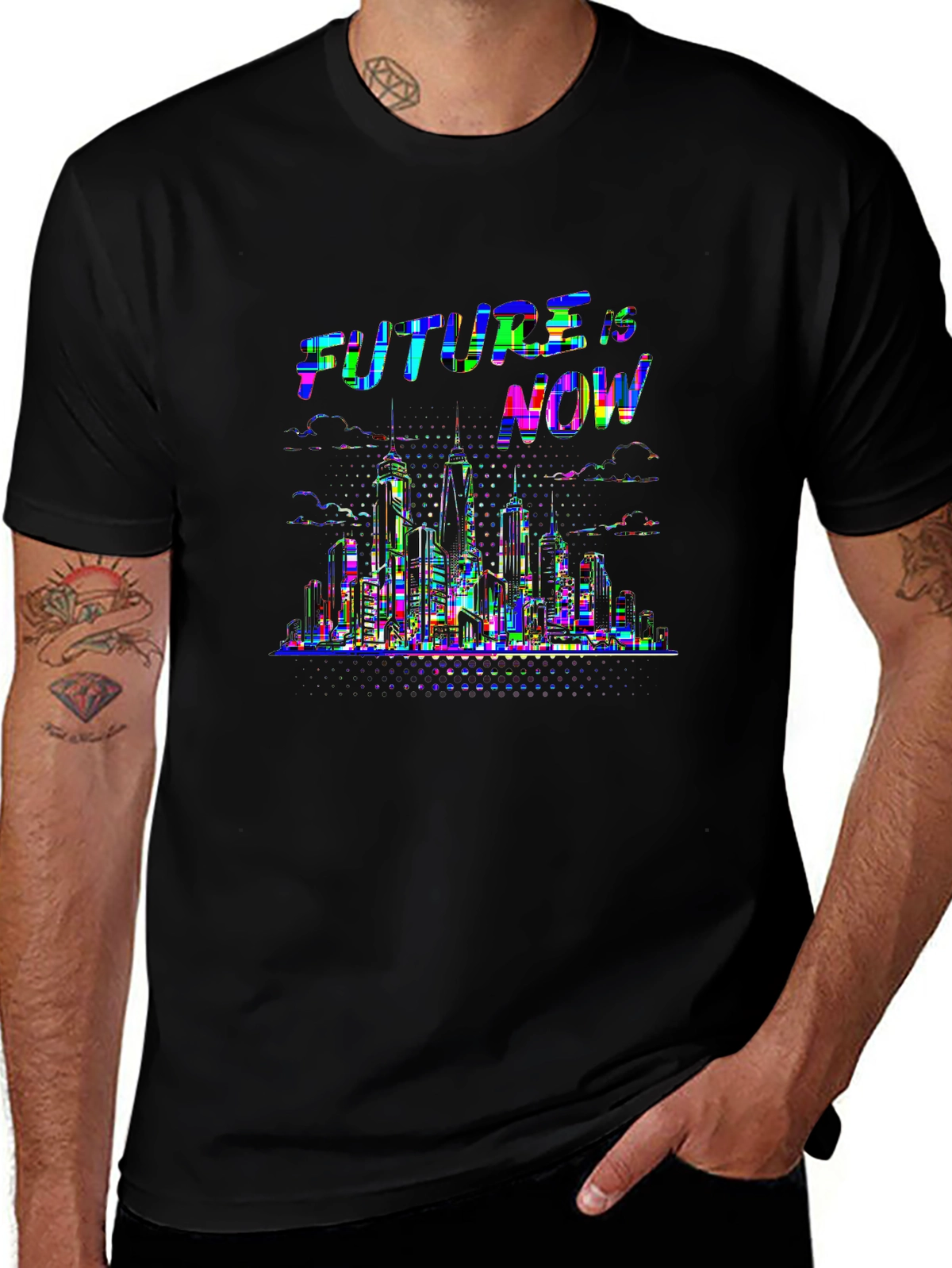 Future Tech Tee – Cyberpunk city skyline
