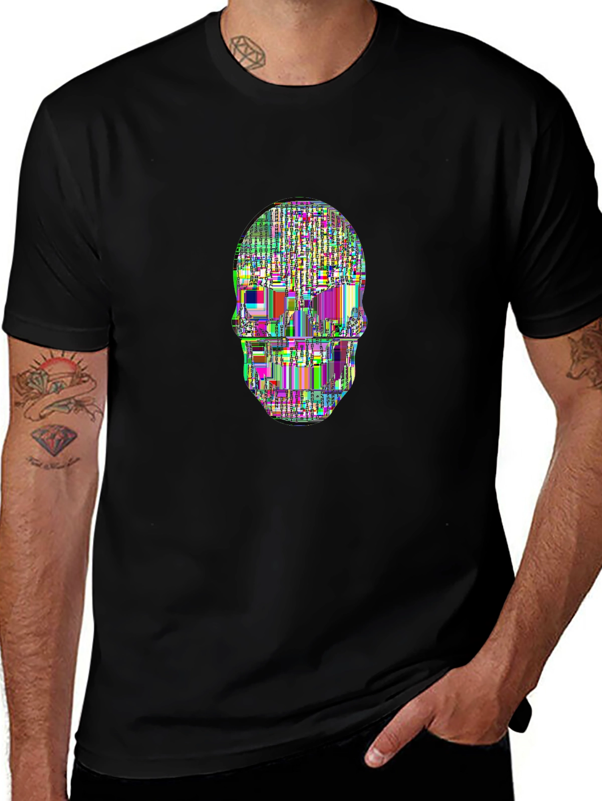 Future Tech Tee – Hacker skull, matrix