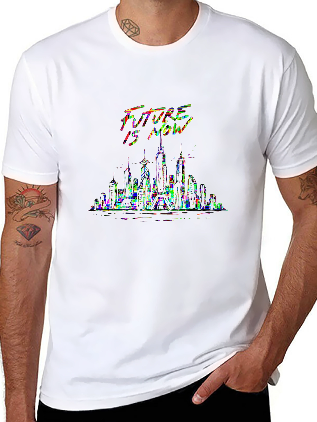 Future Tech Tee – Cyberpunk city skyline