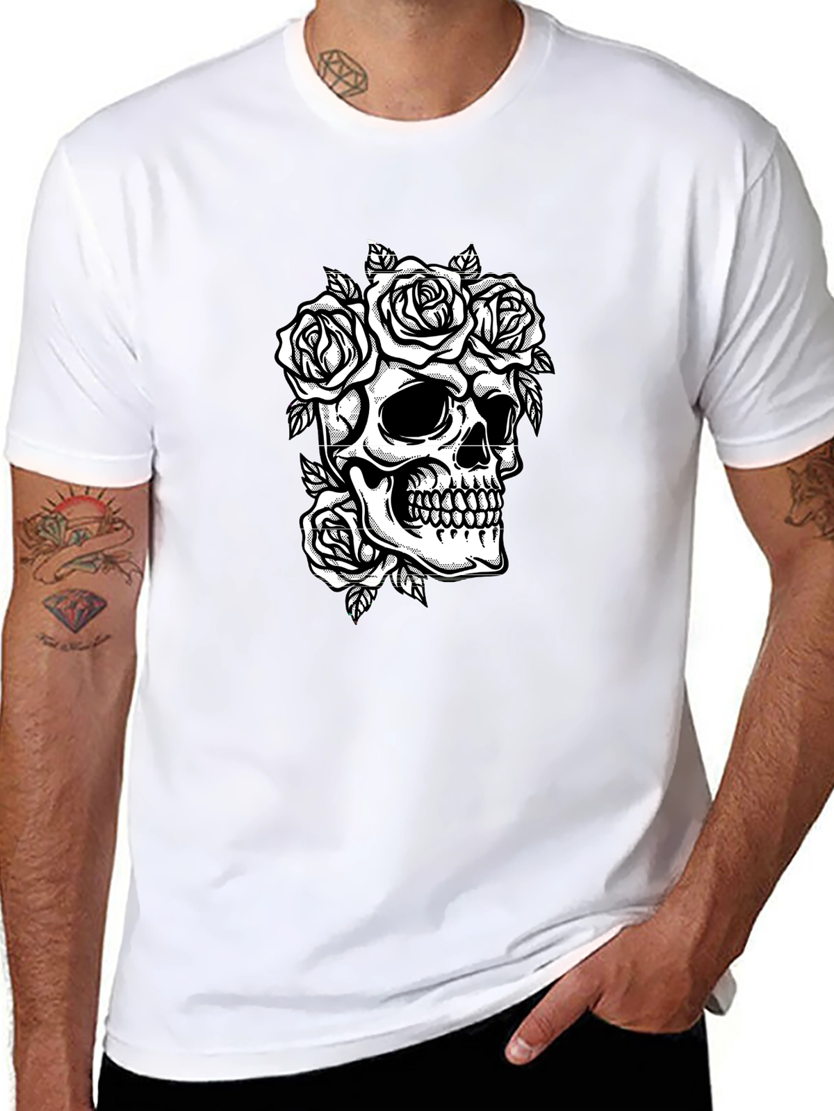 Dark Aesthetic Tee – Skull with roses