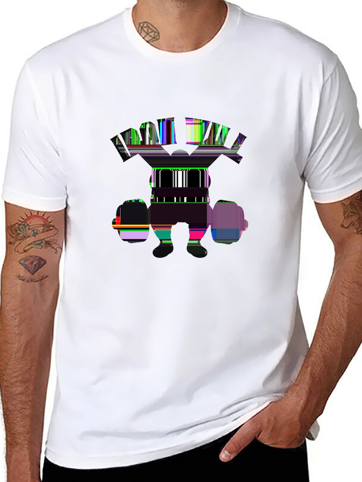 Train Hard Tee – Dumbbell cross, strongman