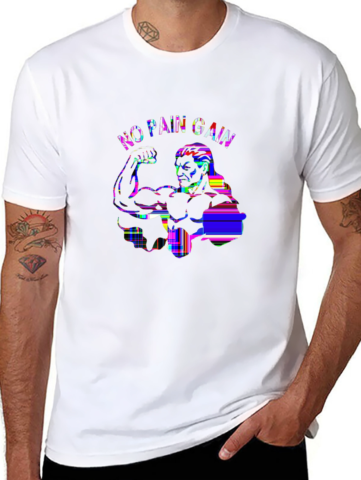 Train Hard Tee – Muscle arm flexing