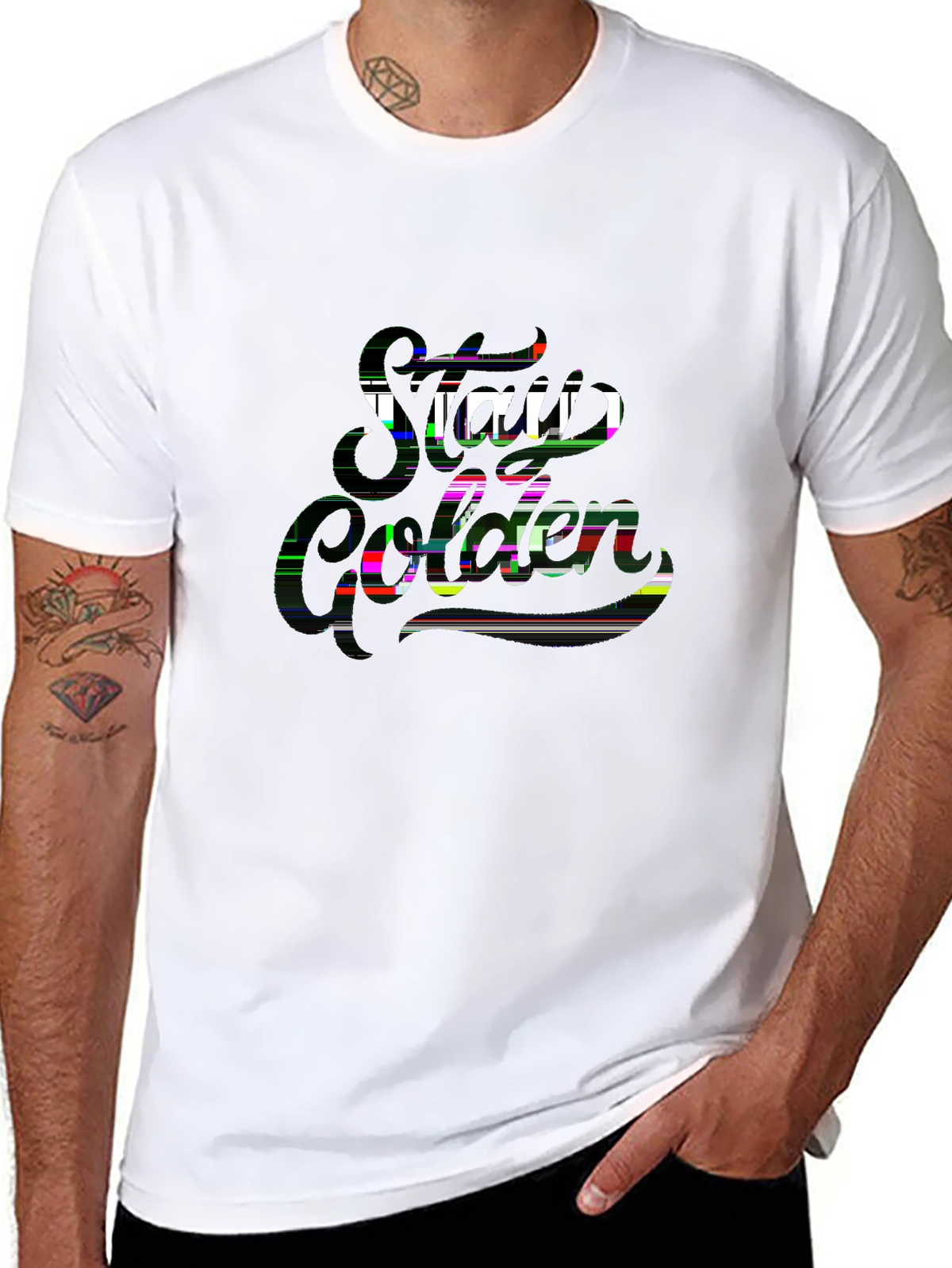 Minimal Statement Tee – Handlettered 'STAY GOLDEN'