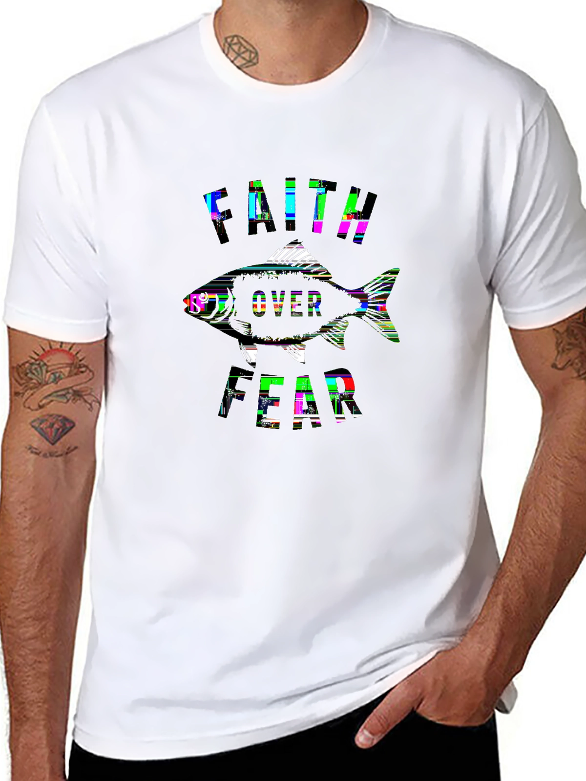 Faith Over Fear Tee – Fish symbol, 'FAITH