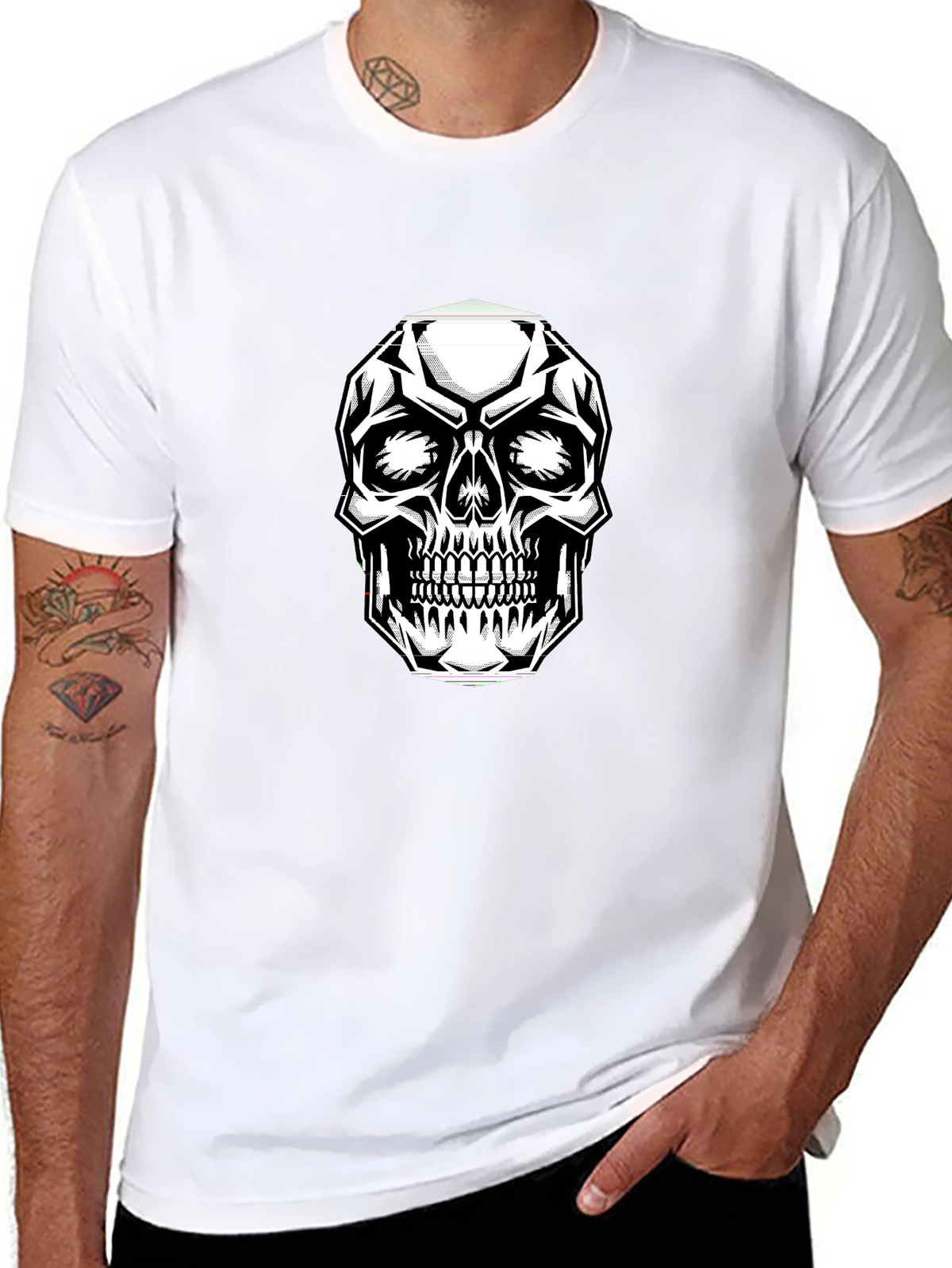 Dark Aesthetic Tee – Crystal skull, geometric
