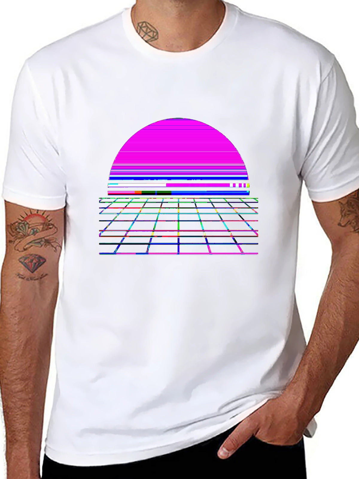 Retro Rewind Tee – Synthwave sunset, neon