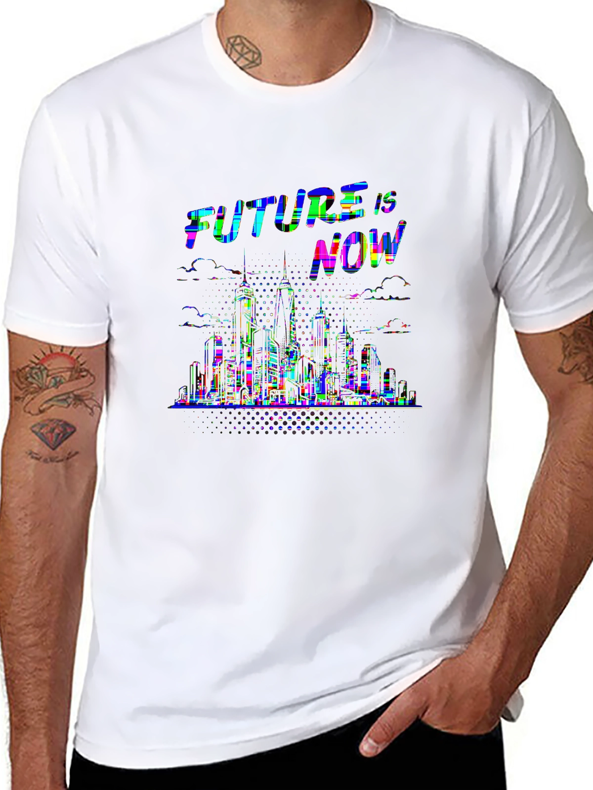 Future Tech Tee – Cyberpunk city skyline