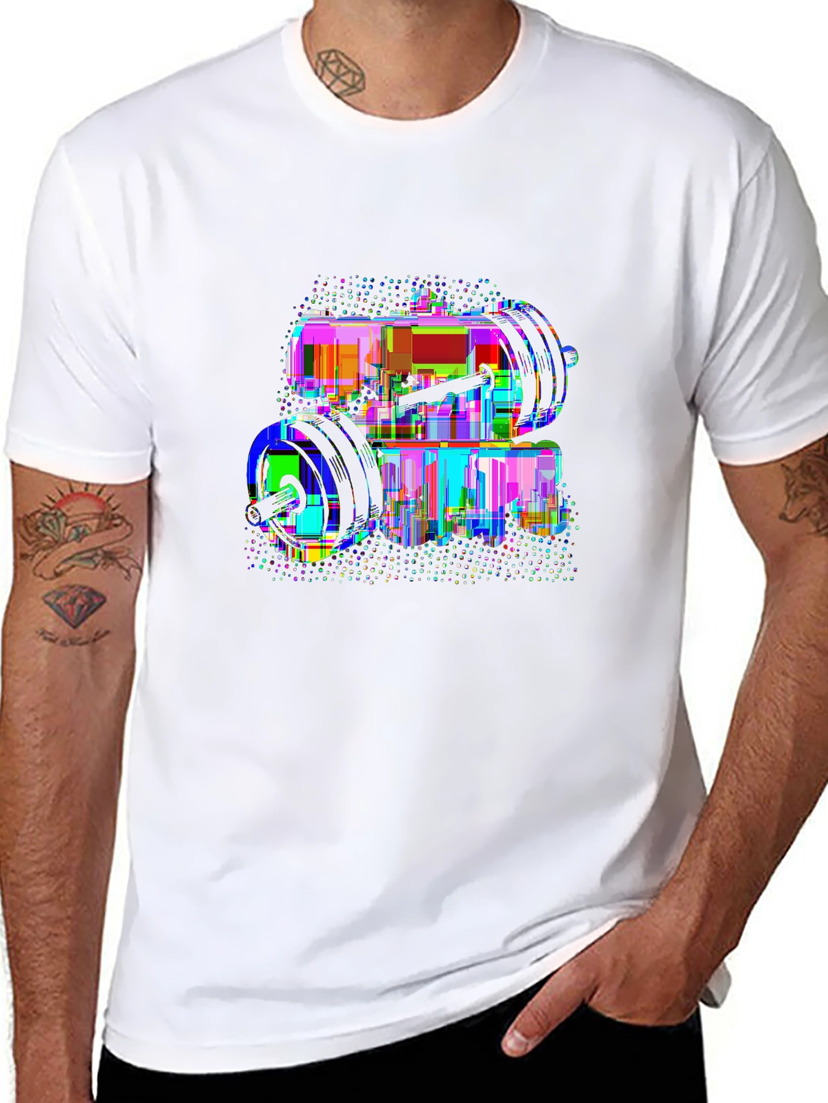 Train Hard Tee – Weight plate stack