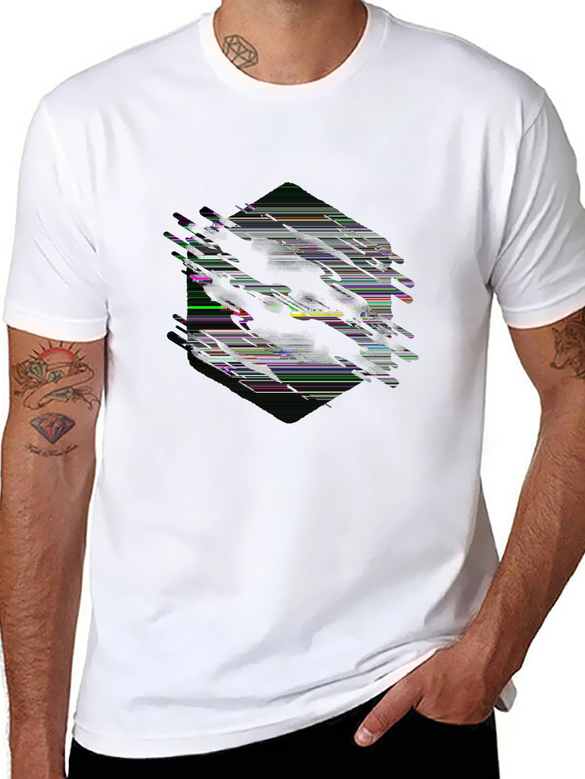 Future Tech Tee – Glitch effect hexagon