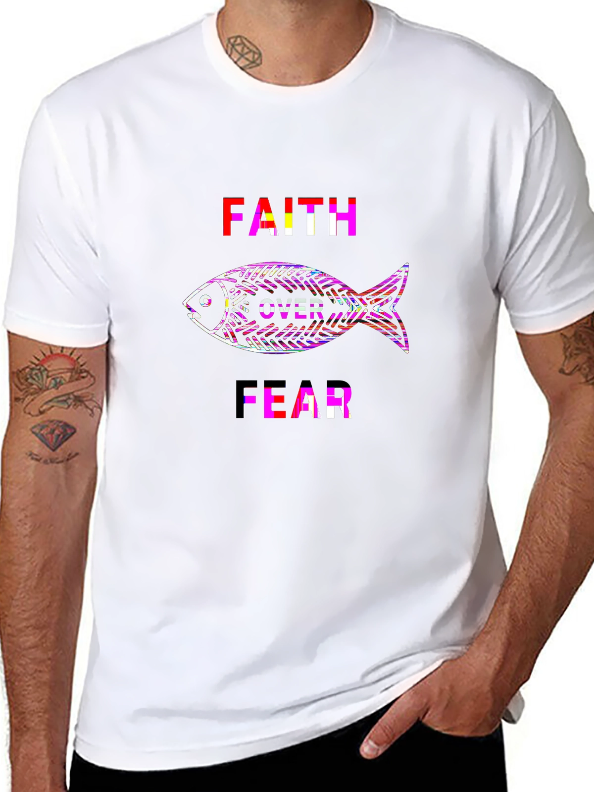 Faith Over Fear Tee – Fish symbol, 'FAITH