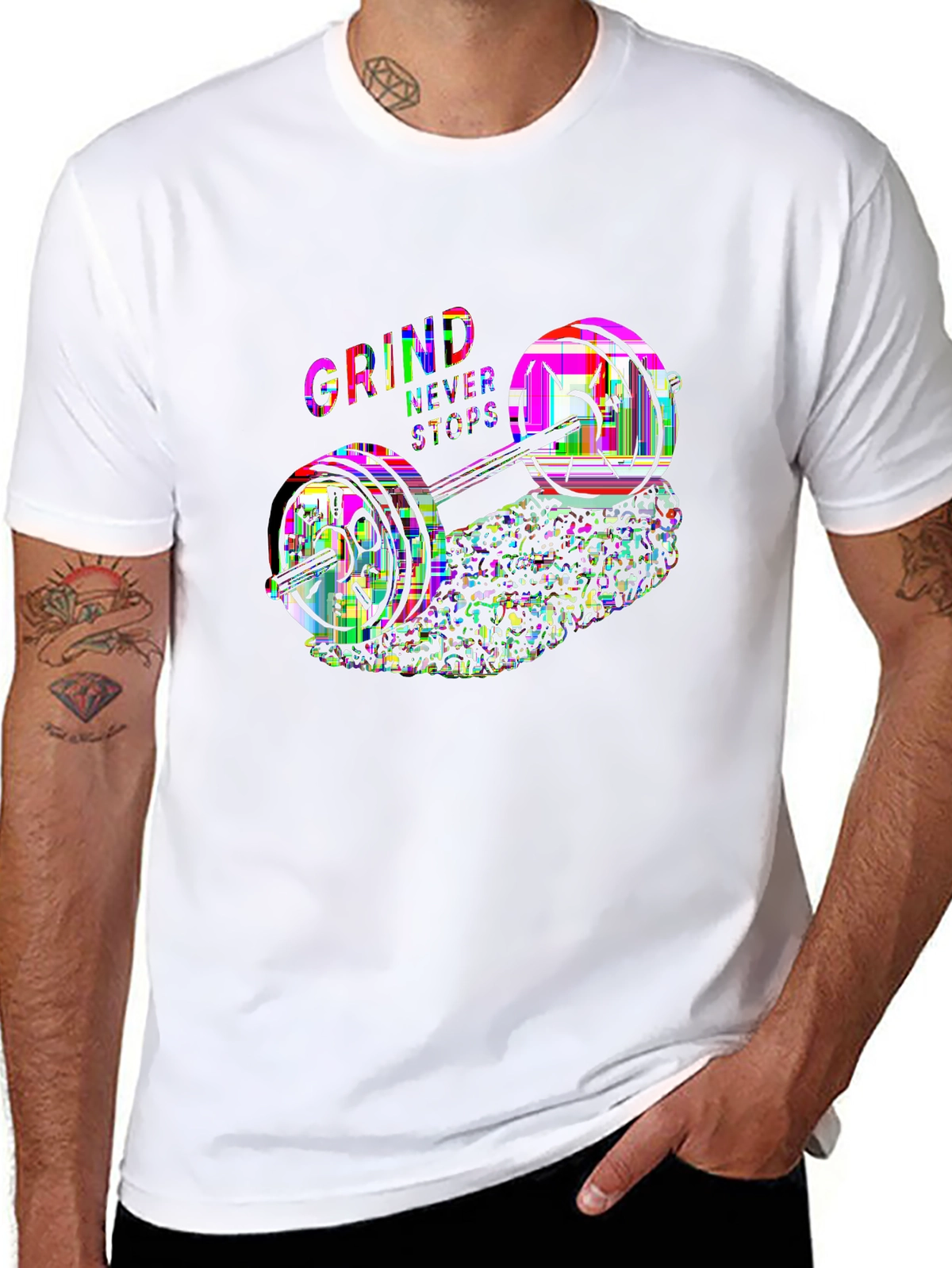 Train Hard Tee – Weight plate stack