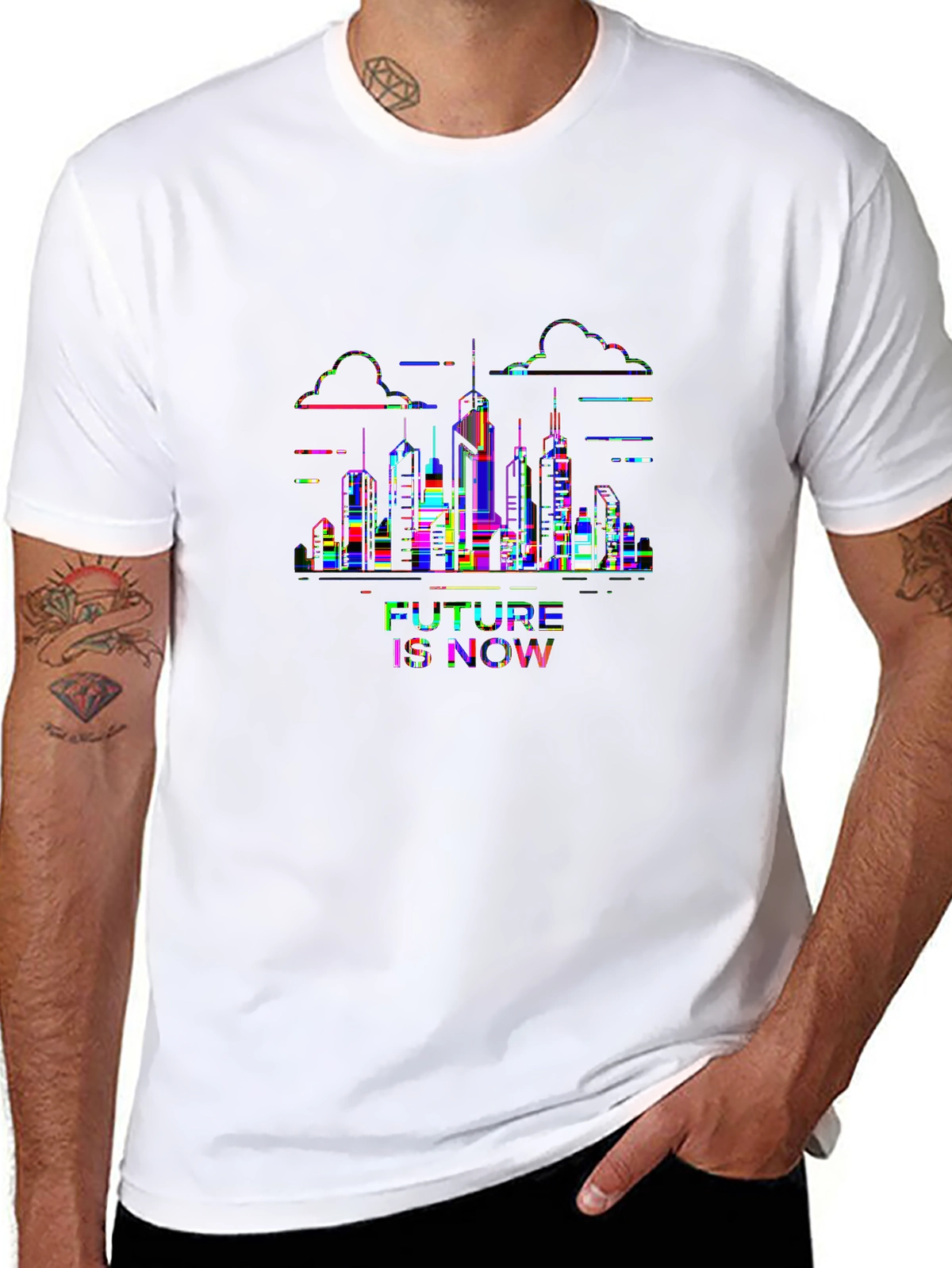 Future Tech Tee – Cyberpunk city skyline