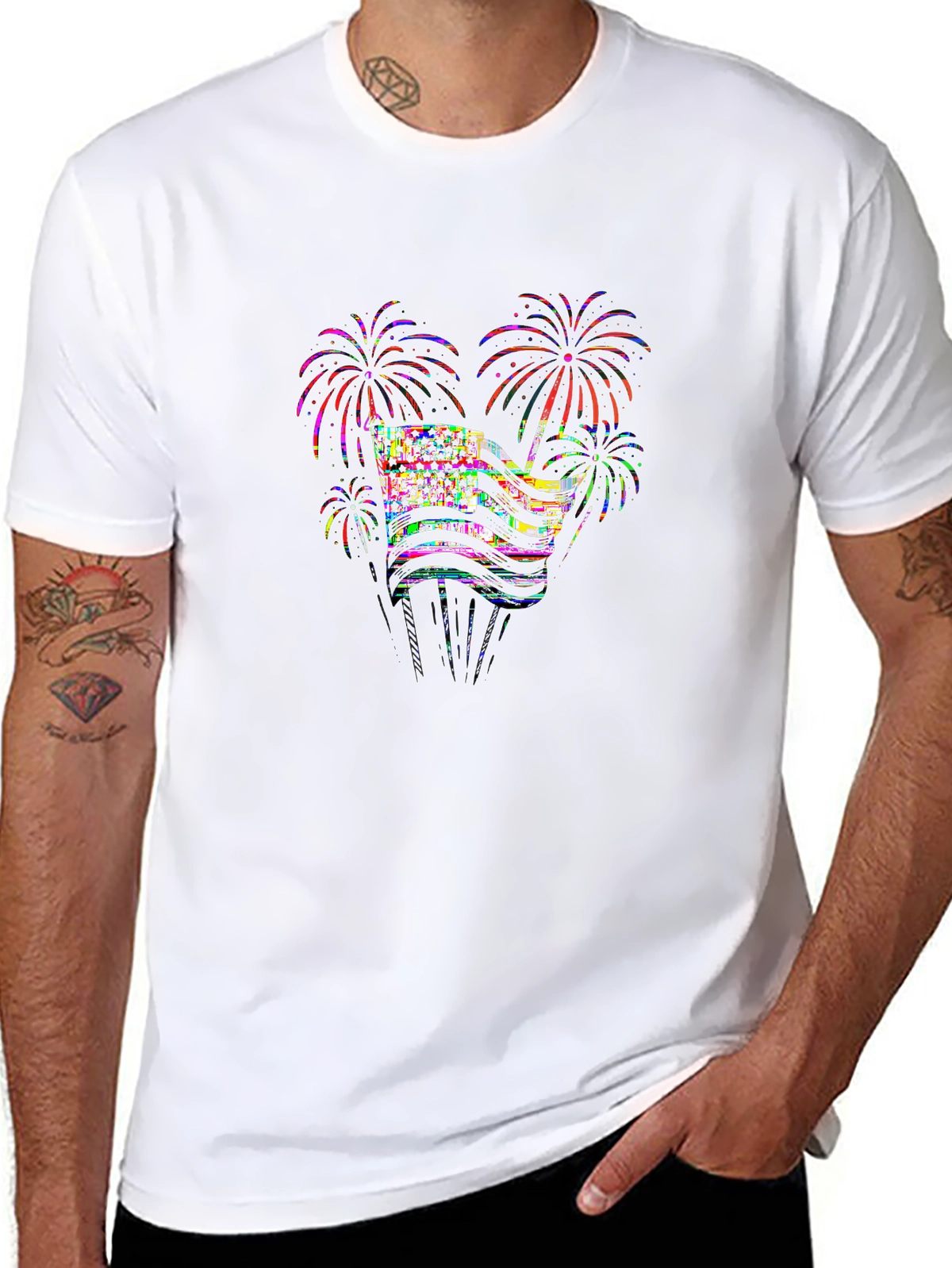 Holiday Spirit Tee – American flag fireworks