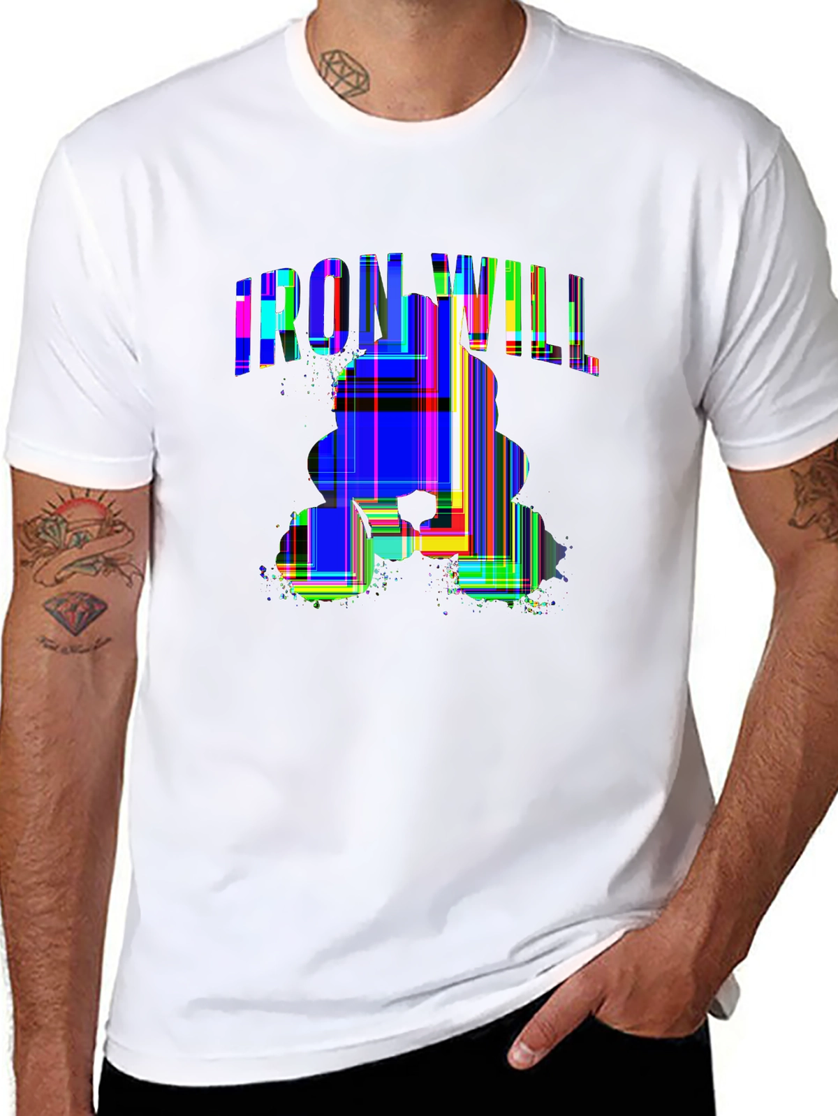 Train Hard Tee – Dumbbell cross, strongman