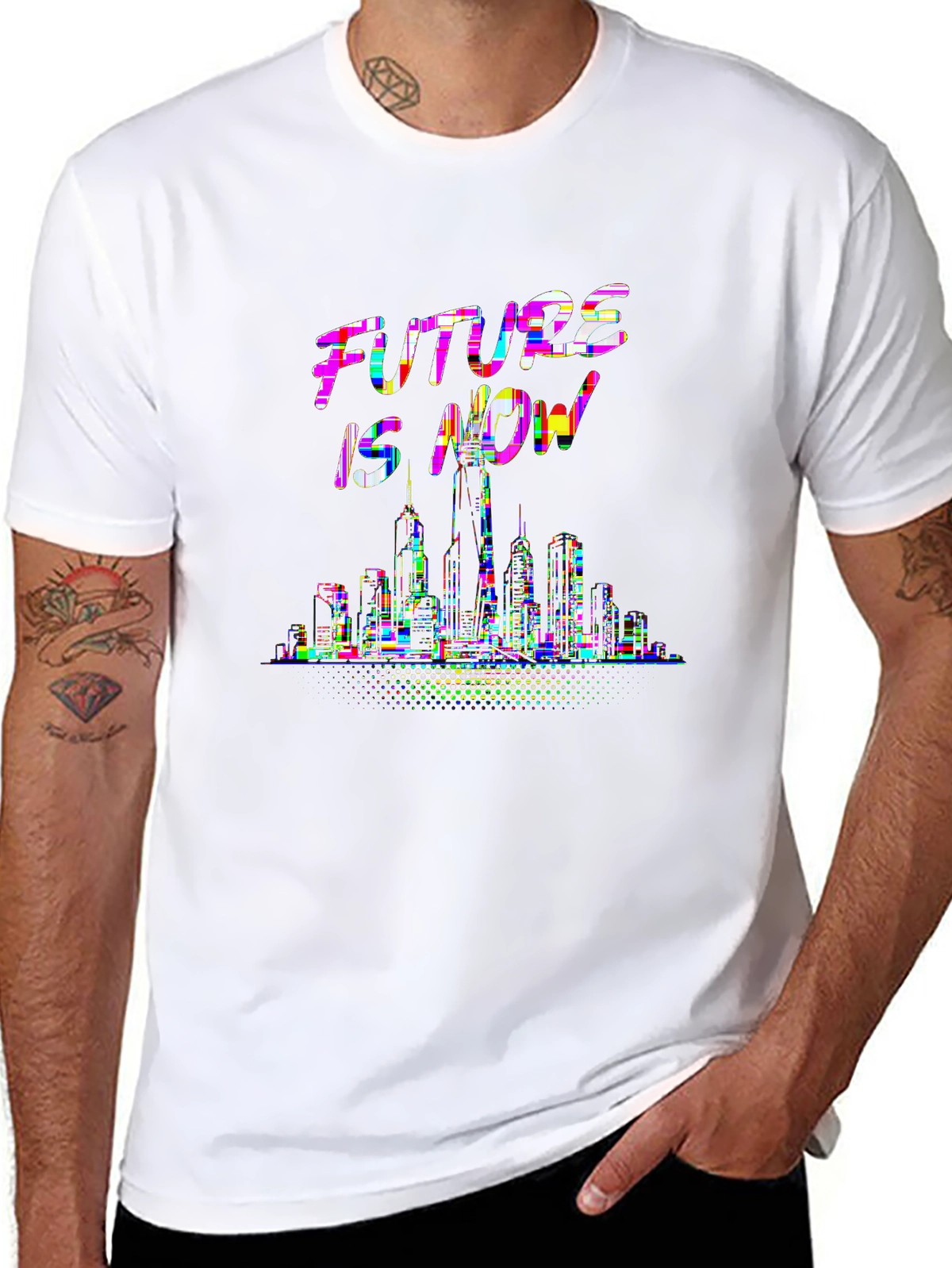 Future Tech Tee – Cyberpunk city skyline