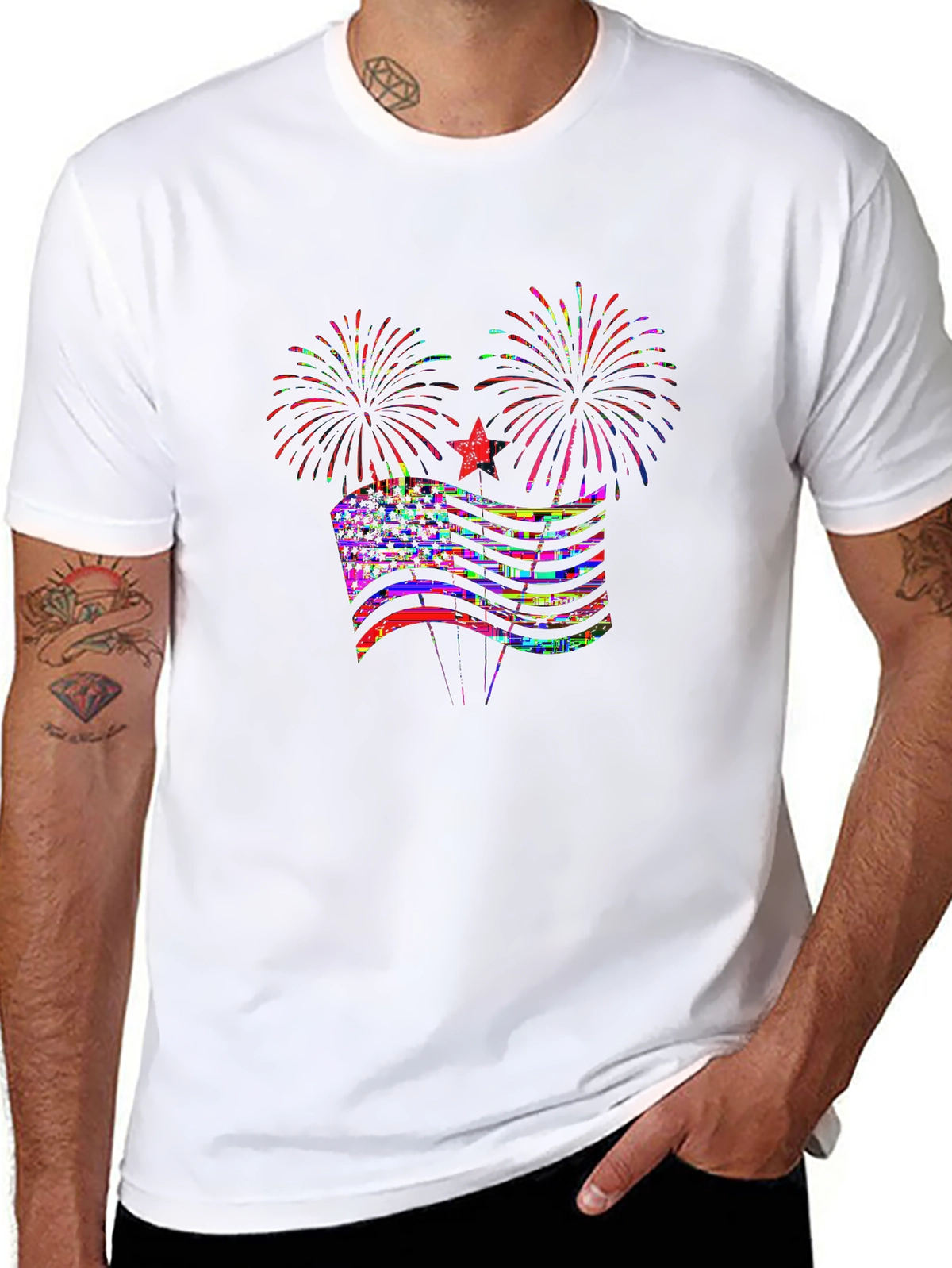 Holiday Spirit Tee – American flag fireworks