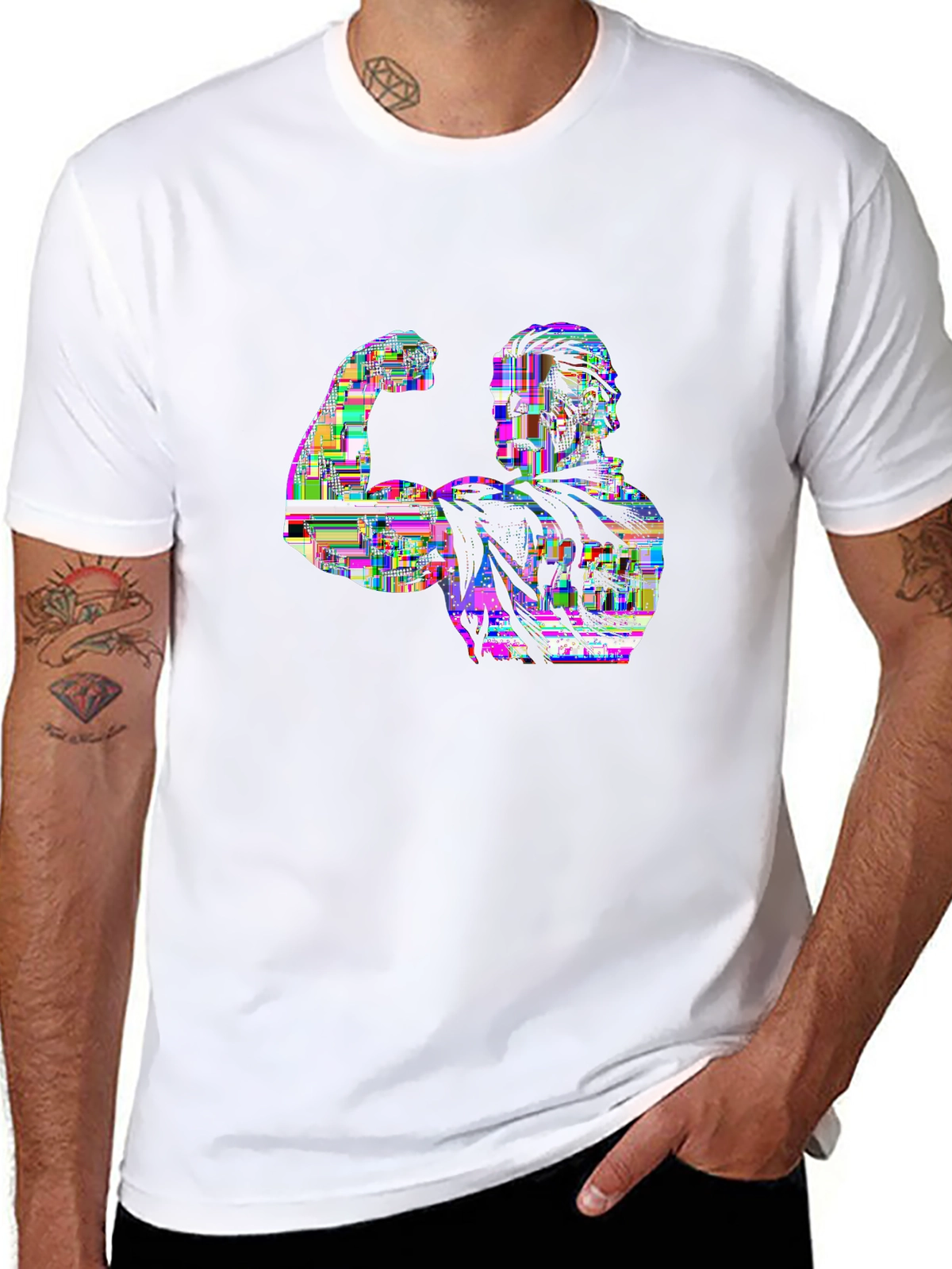 Train Hard Tee – Muscle arm flexing