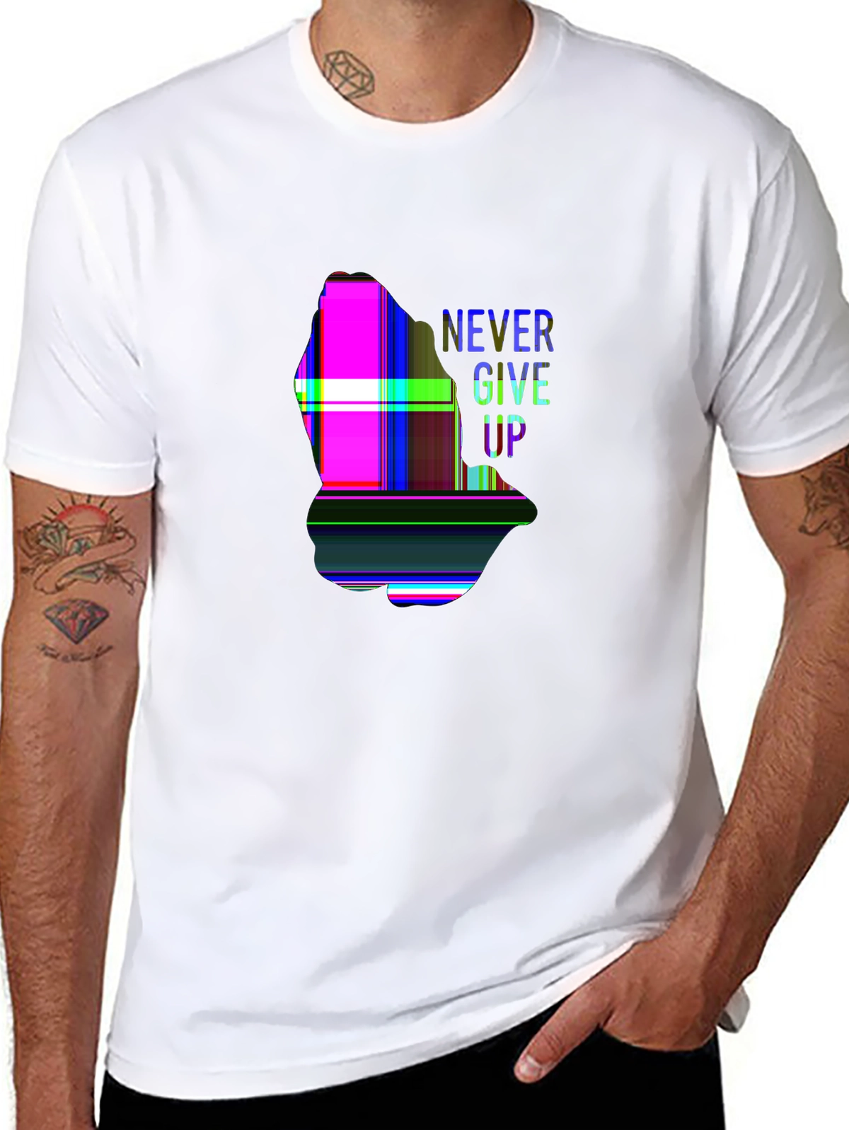 Faith Over Fear Tee – Praying hands, 'NEVER
