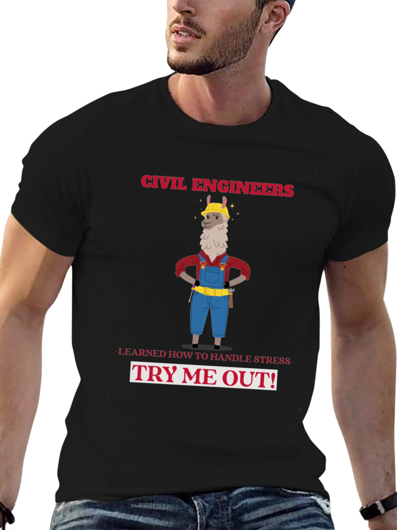 Civil Engineers Llama T-Shirt: Handle Stress Try Me Out!