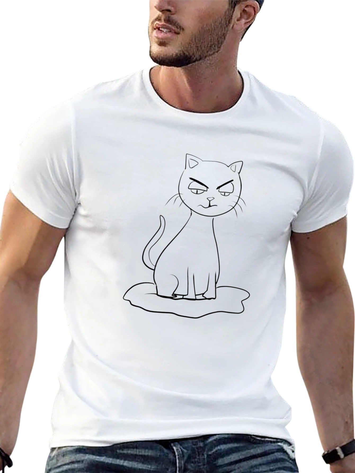 Grumpy Cat Outline Black T-Shirt