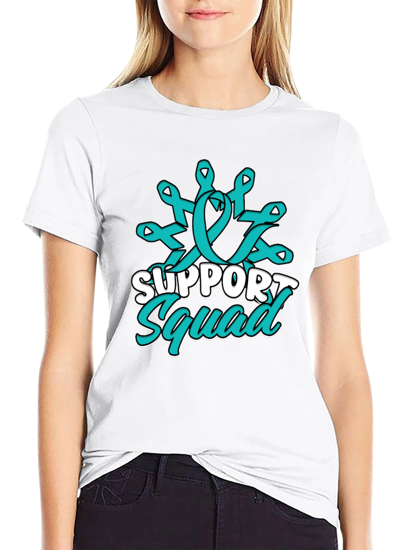 Support Squad Teal Ribbon Graphic T-Shirt