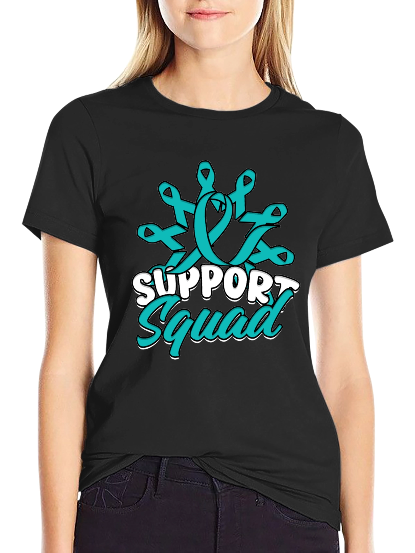Support Squad Teal Ribbon Graphic T-Shirt