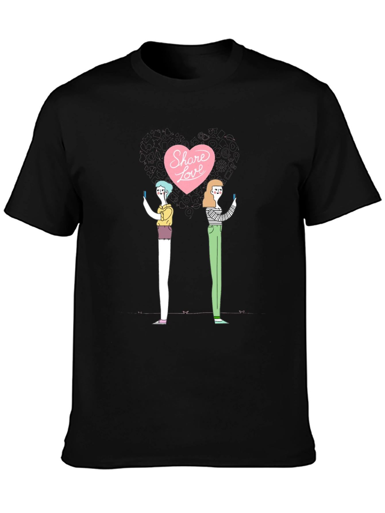 Share Love Graphic Print Black T-Shirt