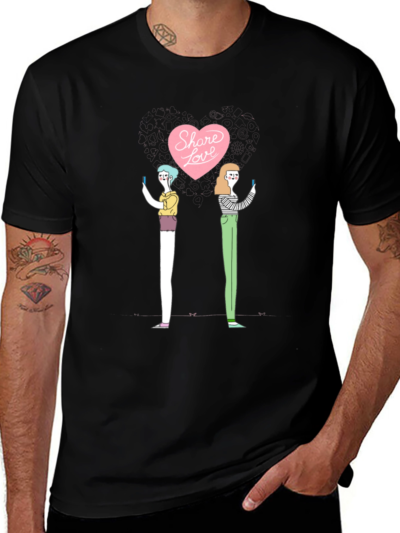 Share Love Graphic Print Black T-Shirt