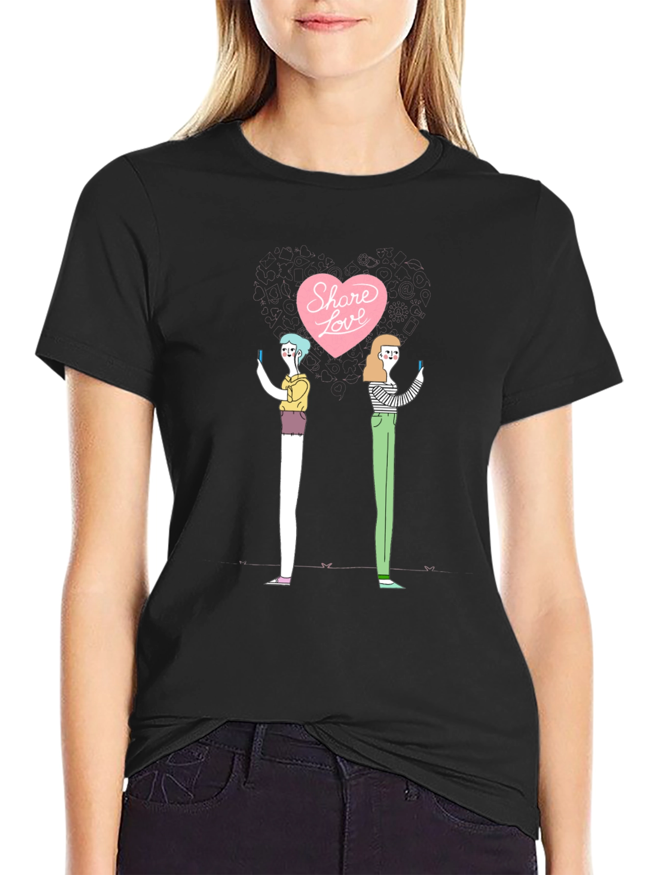 Share Love Graphic Print Black T-Shirt