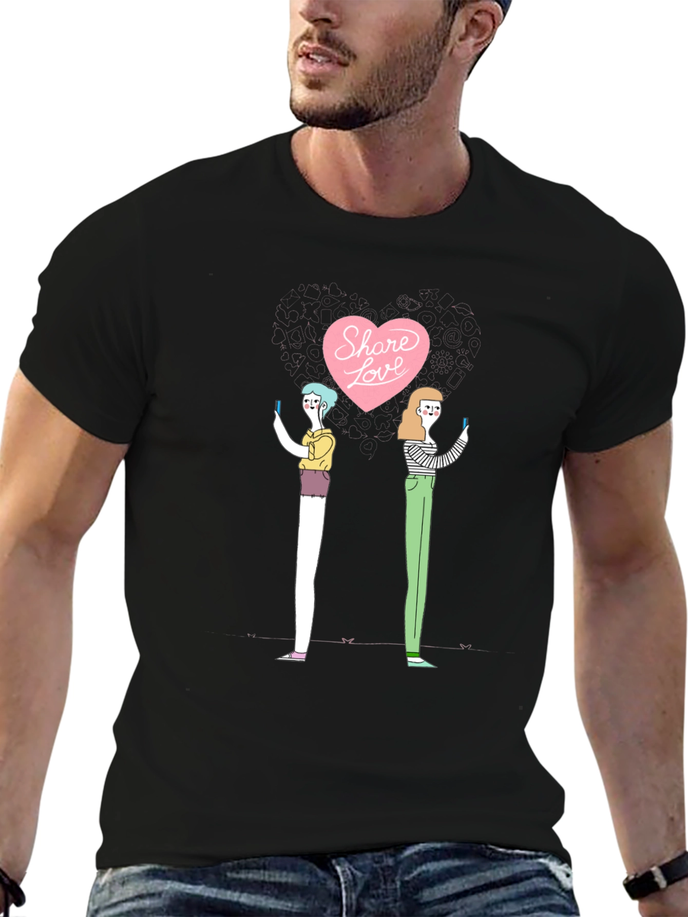 Share Love Graphic Print Black T-Shirt