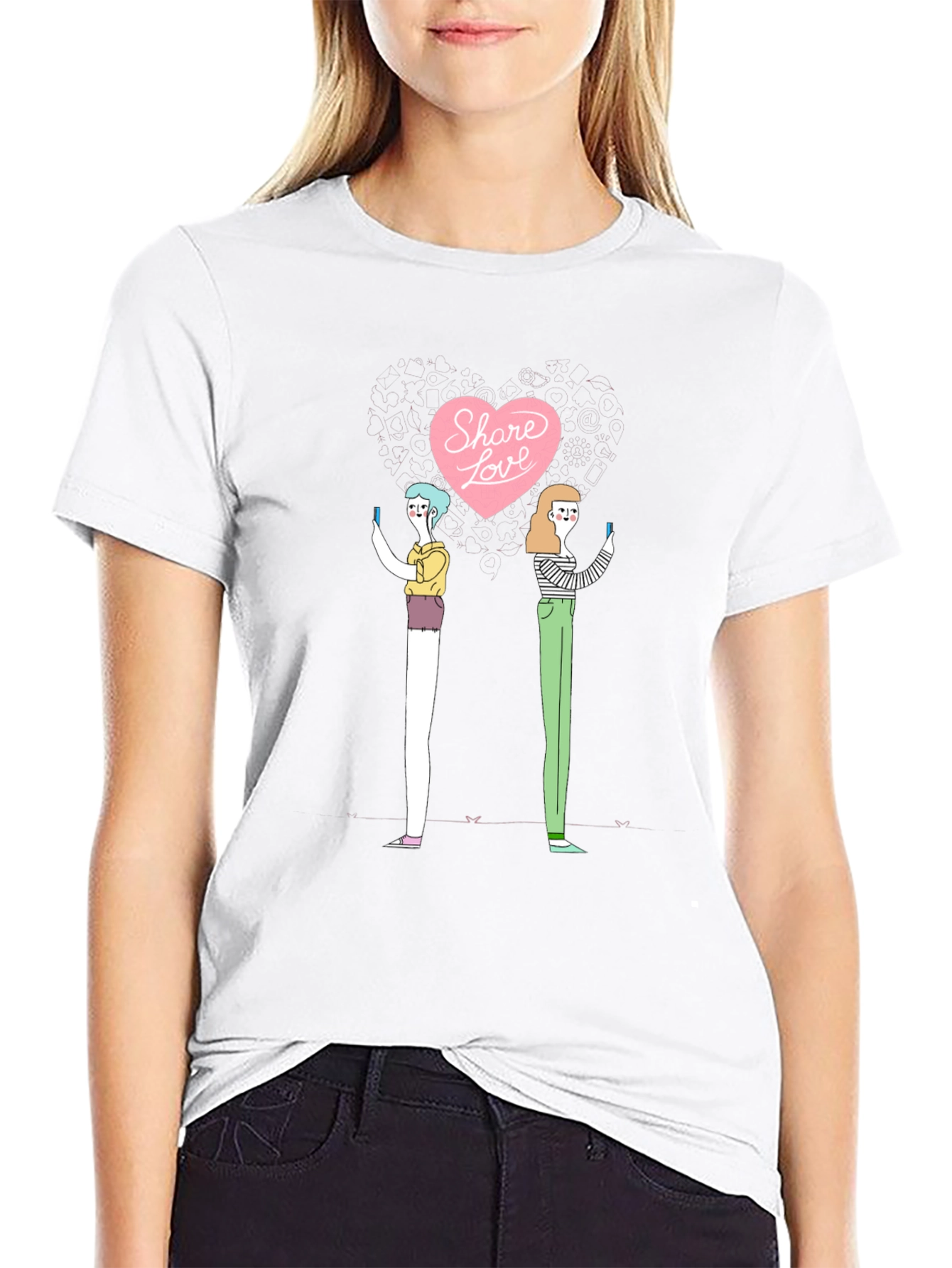 Share Love Graphic Print Black T-Shirt