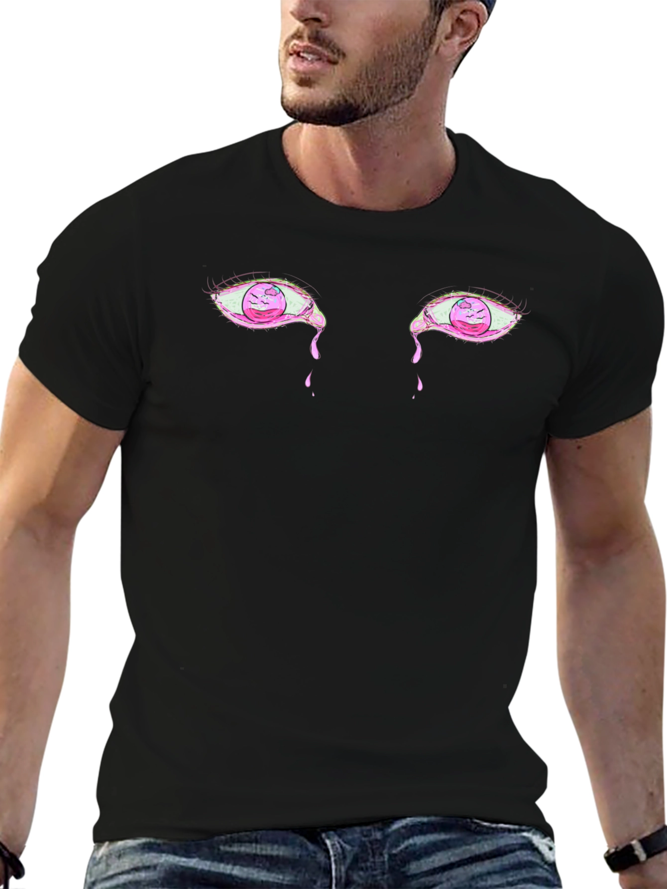Mens Black Graphic Tee - Crying Eyes Design
