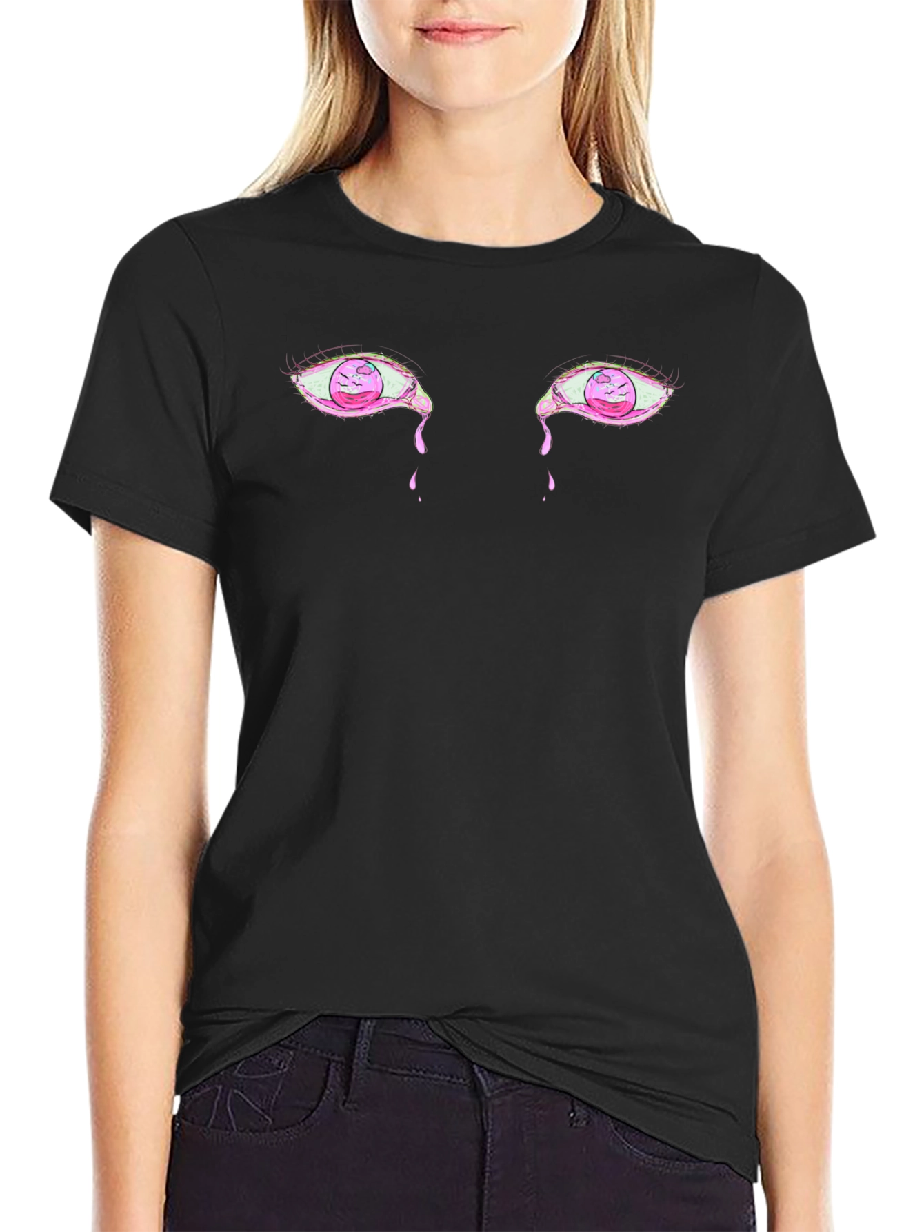Mens Black Graphic Tee - Crying Eyes Design