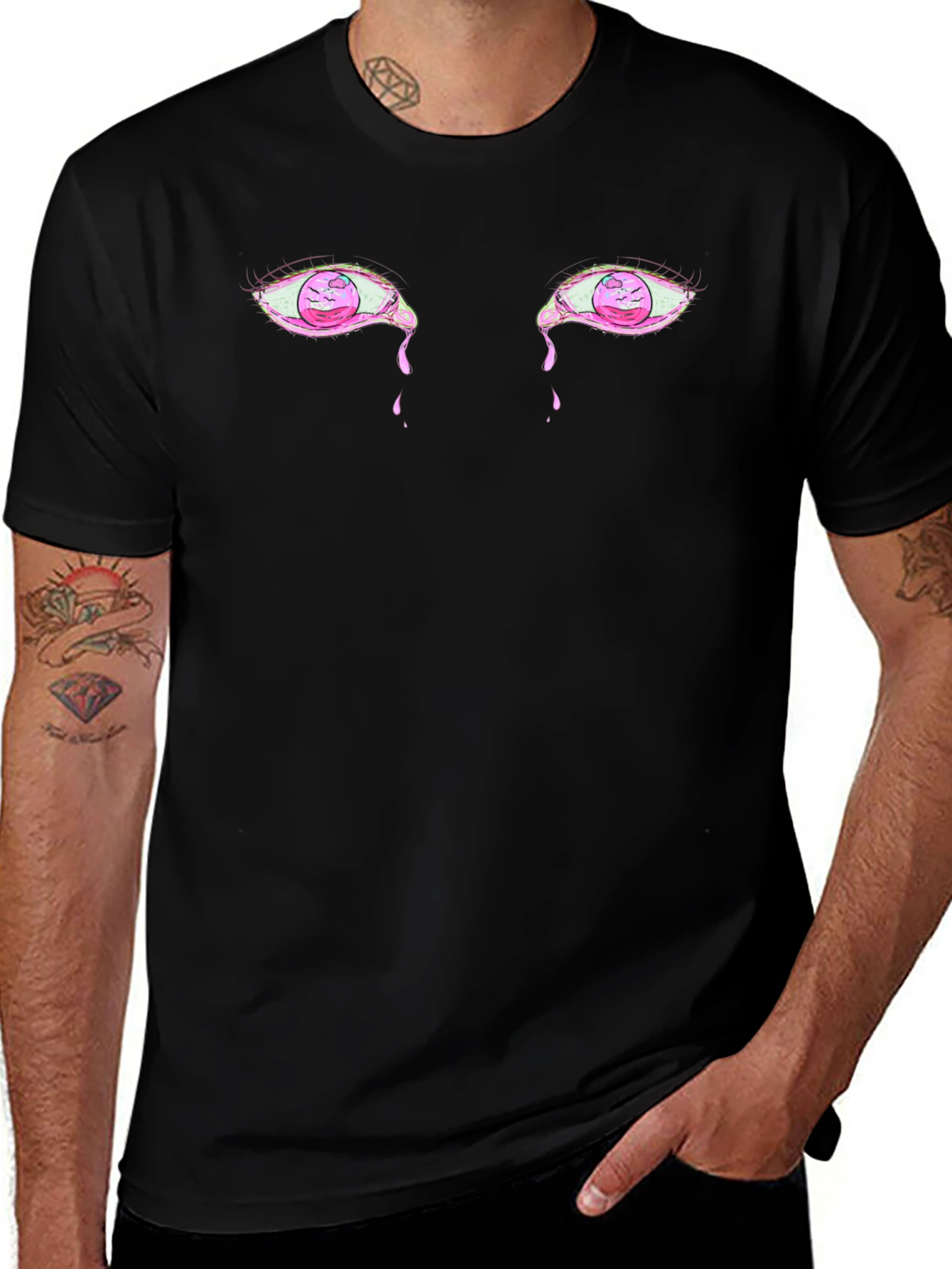Mens Black Graphic Tee - Crying Eyes Design