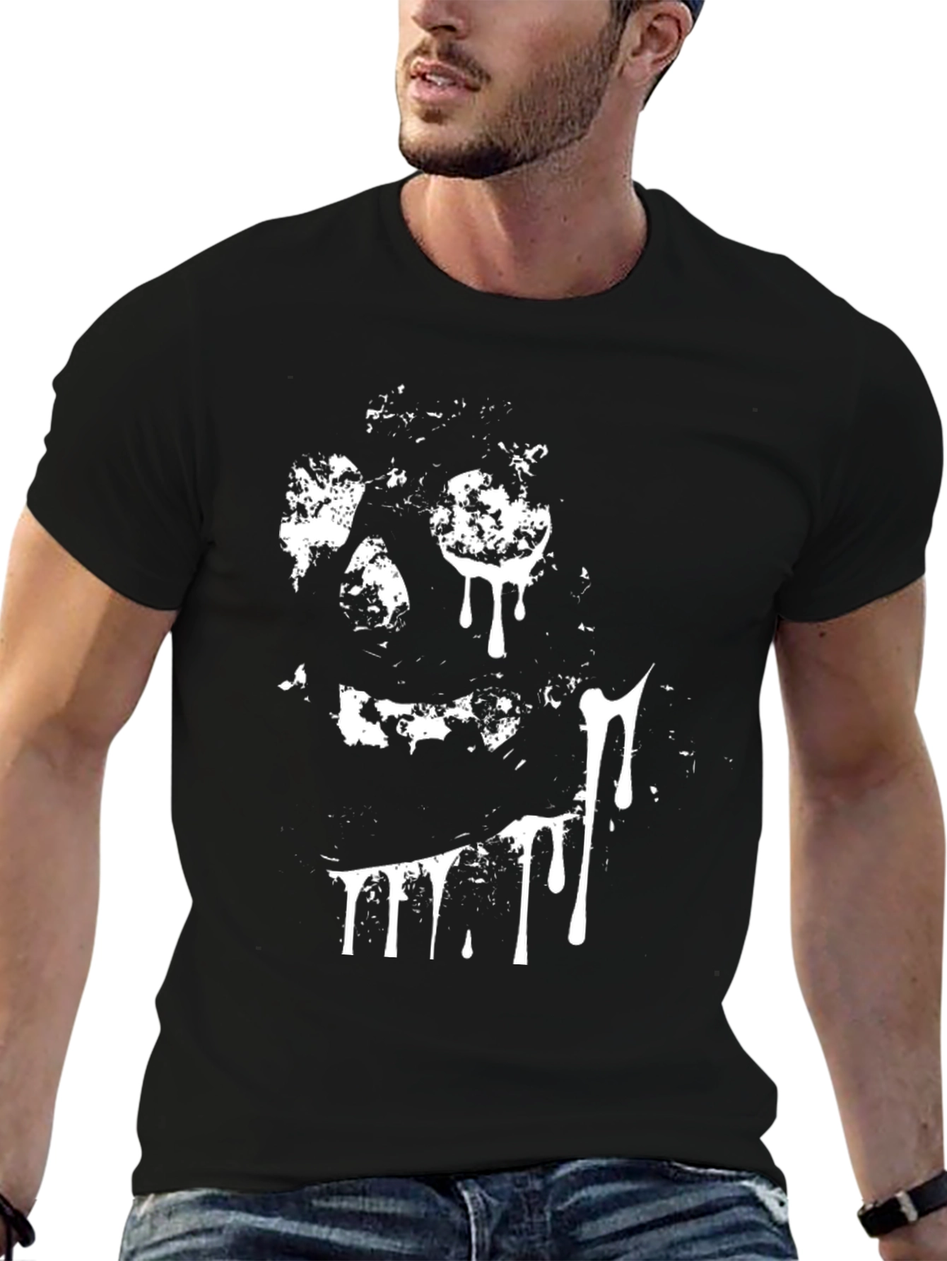 Creepy Skull Graphic Tee - Black Cotton T-Shirt