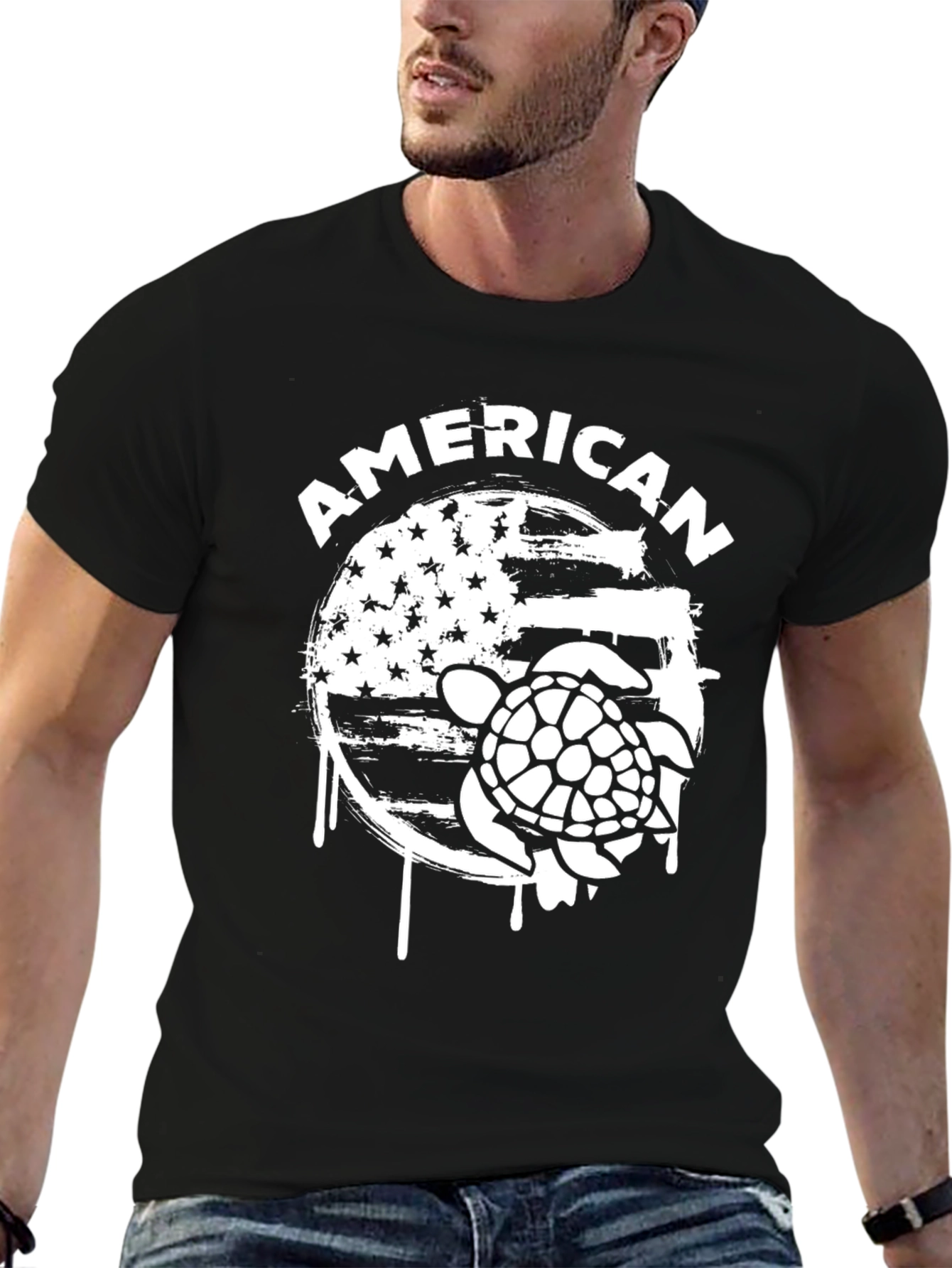 American Turtle Graphic Print Crew Neck T-Shirt