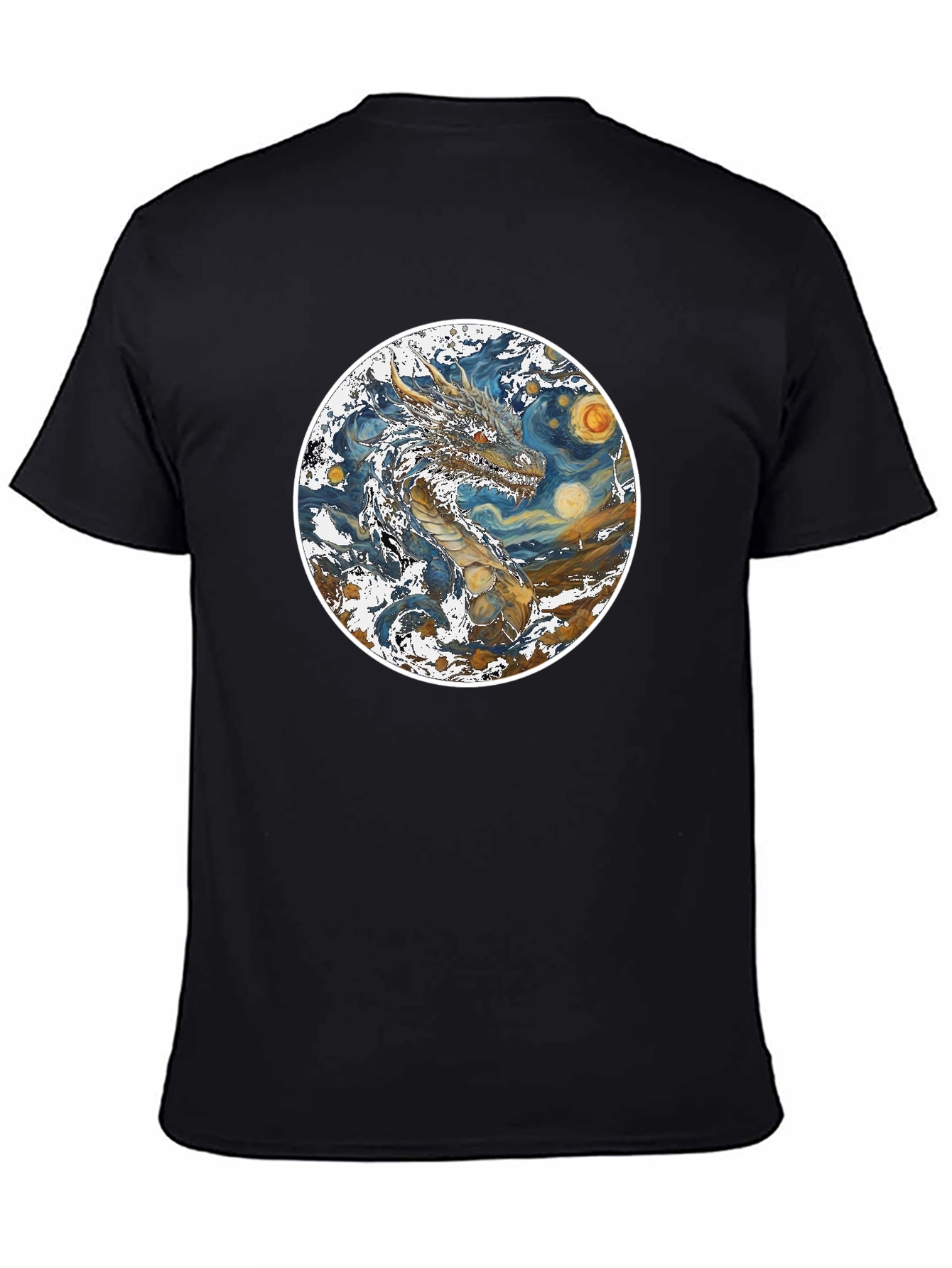 Dragon Starry Night Graphic Tee - Artistic Mens T-Shirt