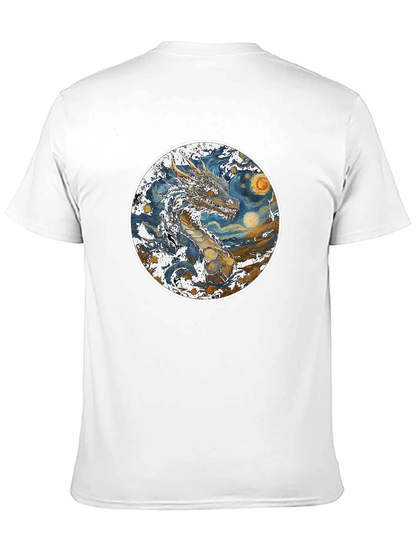 Dragon Starry Night Graphic Tee - Artistic Mens T-Shirt