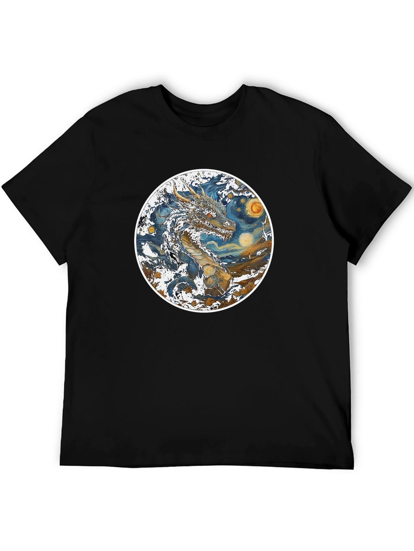 Dragon Starry Night Graphic Tee - Artistic Mens T-Shirt