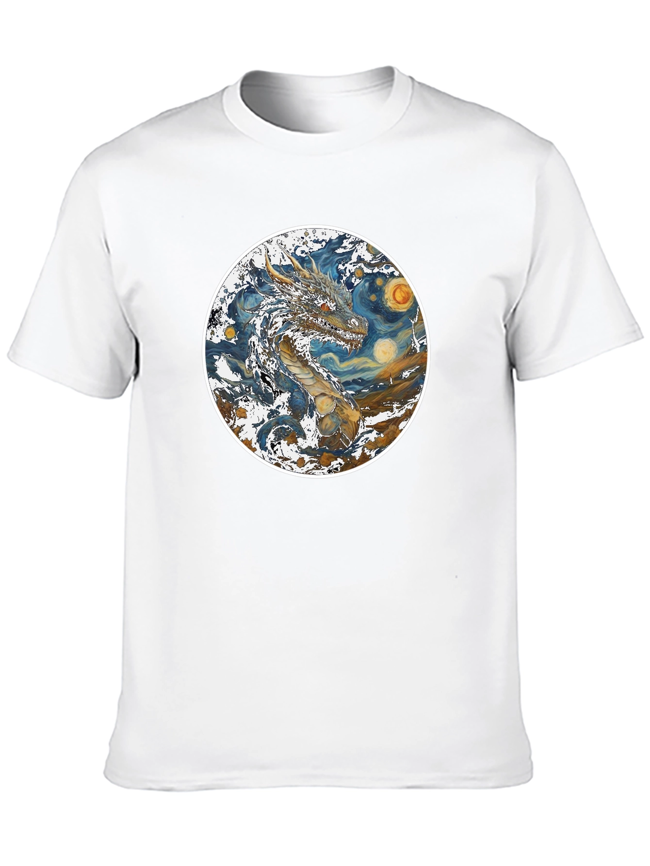 Dragon Starry Night Graphic Tee - Artistic Mens T-Shirt