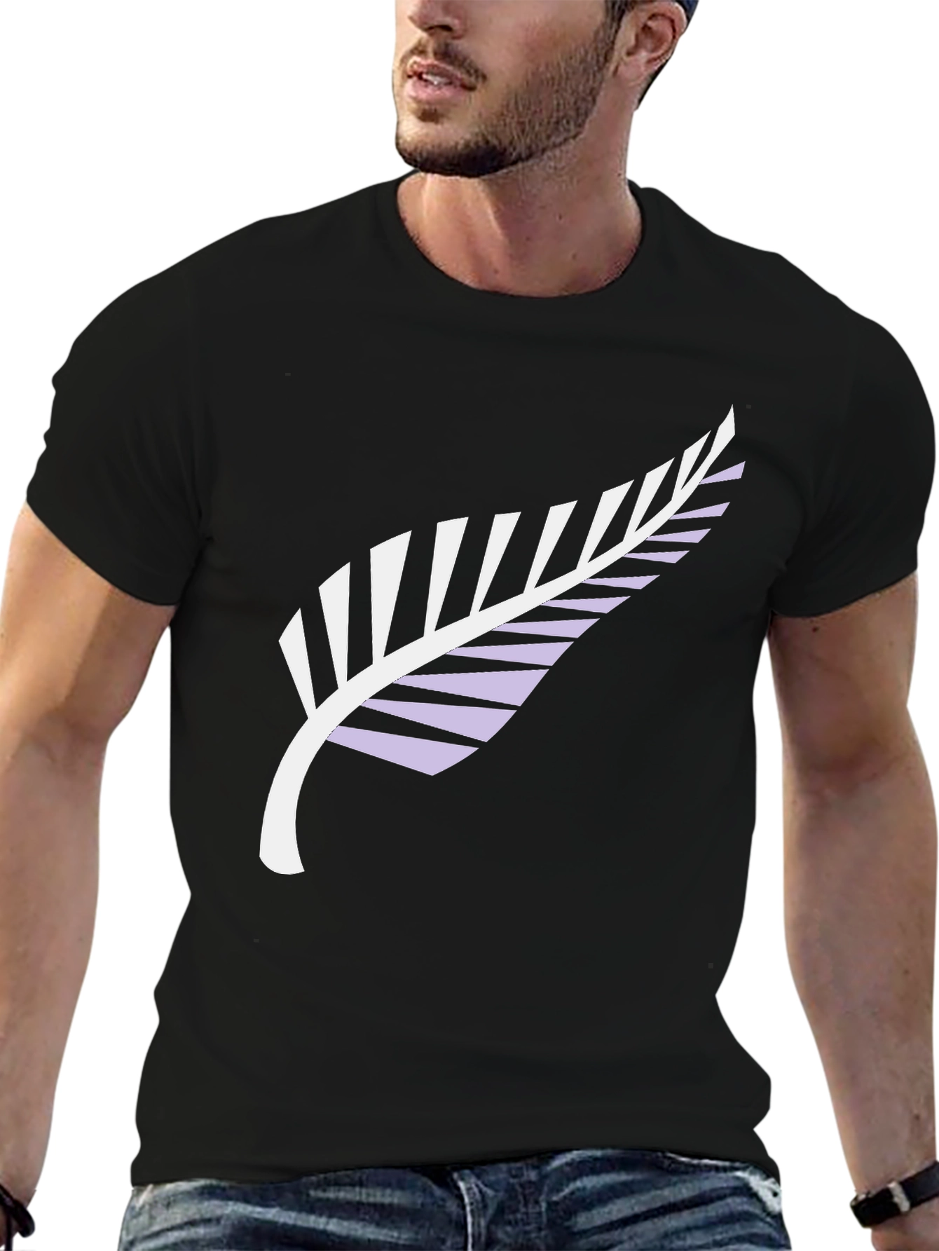 Black Tee with Silver Fern Print