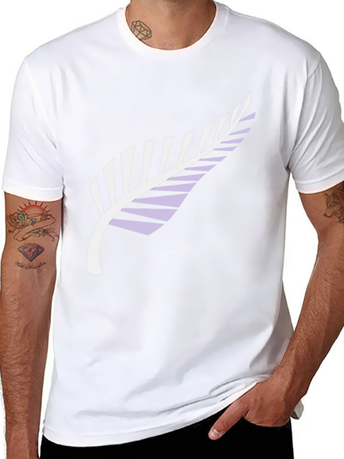 Black Tee with Silver Fern Print