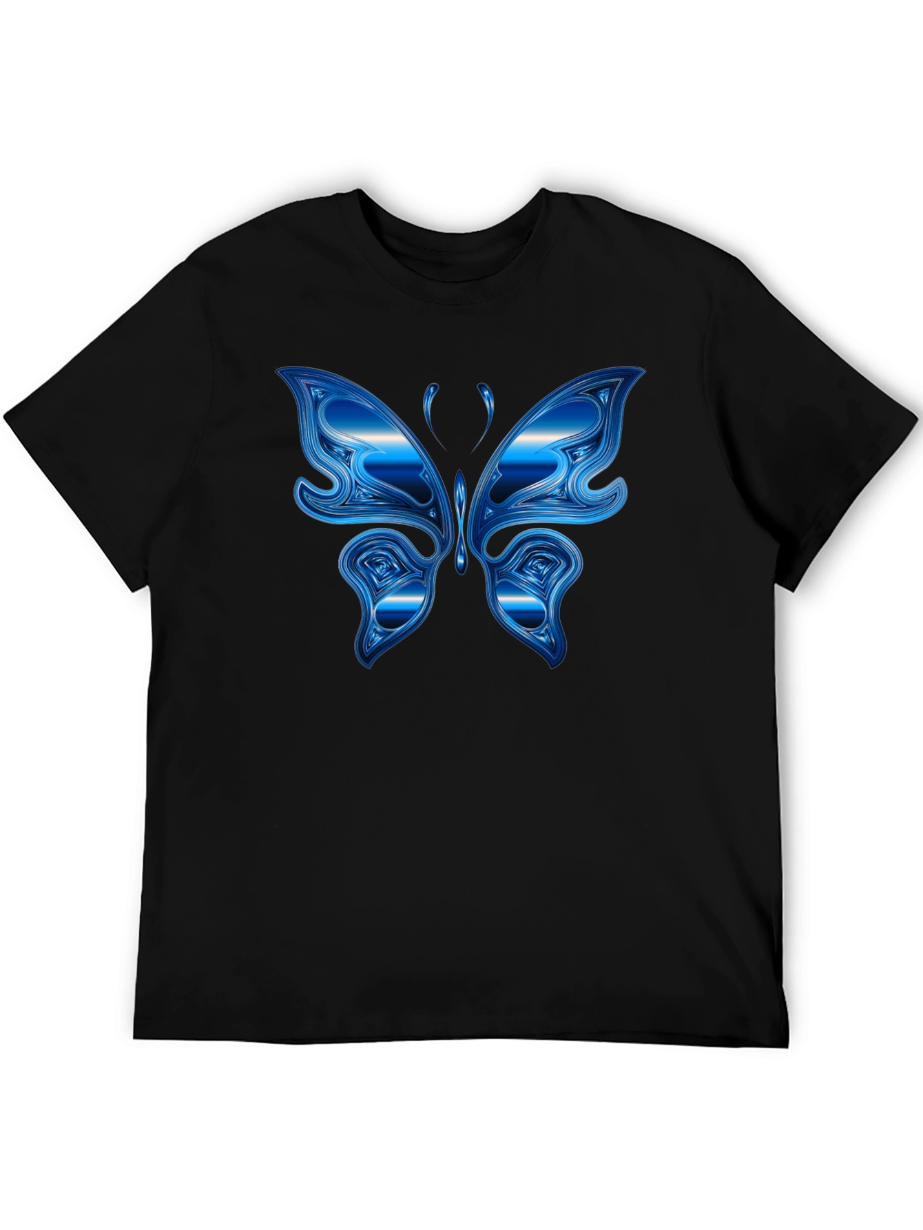 Blue Butterfly Graphic Black T-Shirt
