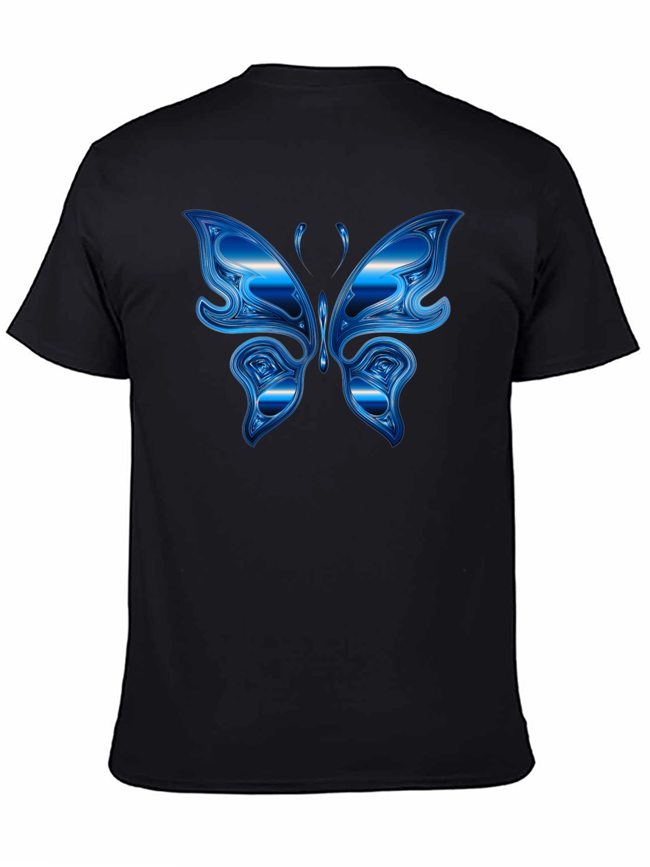 Blue Butterfly Graphic Black T-Shirt