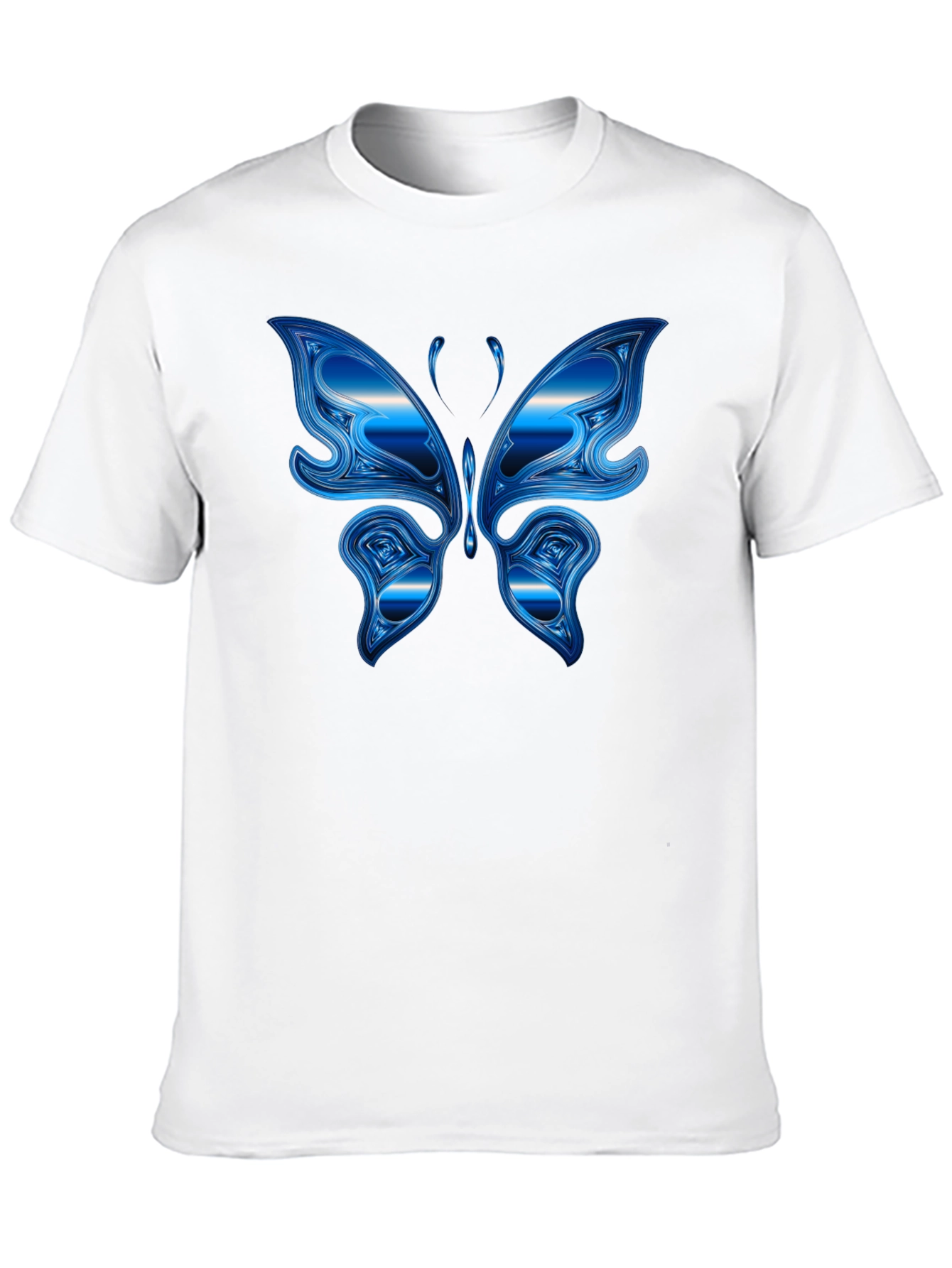 Blue Butterfly Graphic Black T-Shirt