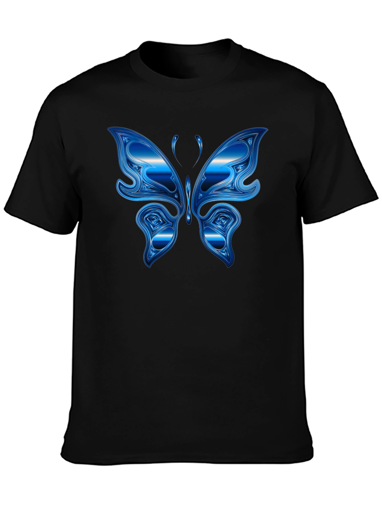Blue Butterfly Graphic Black T-Shirt